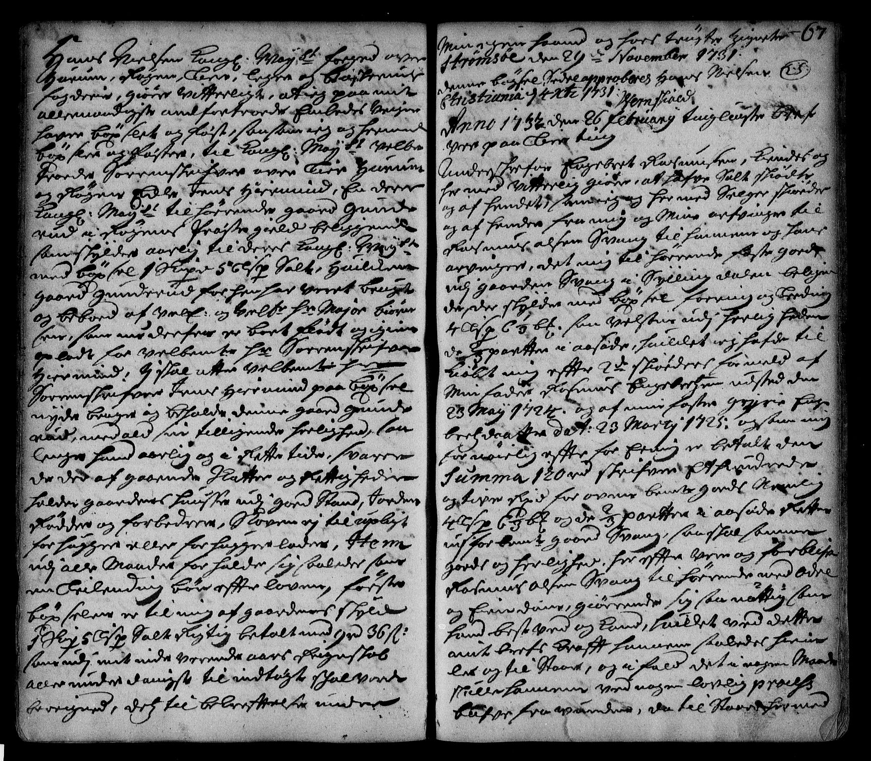 Lier, Røyken og Hurum sorenskriveri, SAKO/A-89/G/Ga/Gaa/L0002: Pantebok nr. II, 1725-1755, s. 67