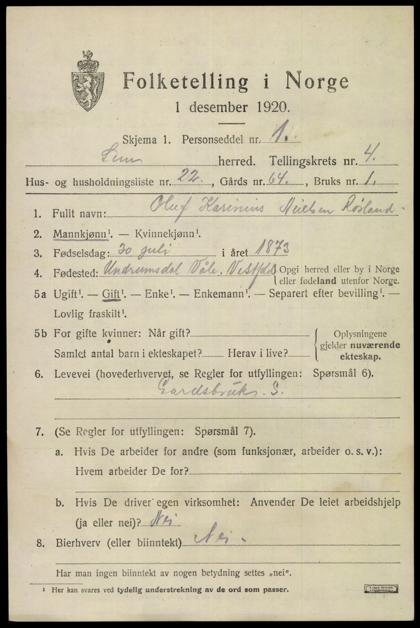 SAKO, Folketelling 1920 for 0721 Sem herred, 1920, s. 7315