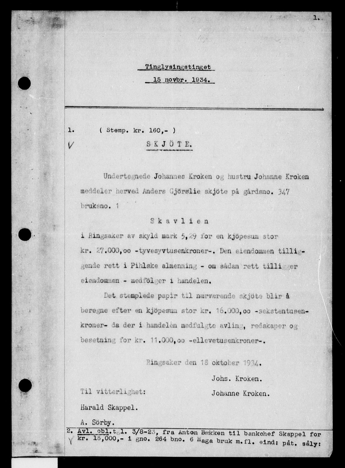 Nord-Hedmark sorenskriveri, AV/SAH-TING-012/H/Hb/Hbc/L0047: Pantebok nr. 47, 1934-1935, s. 1