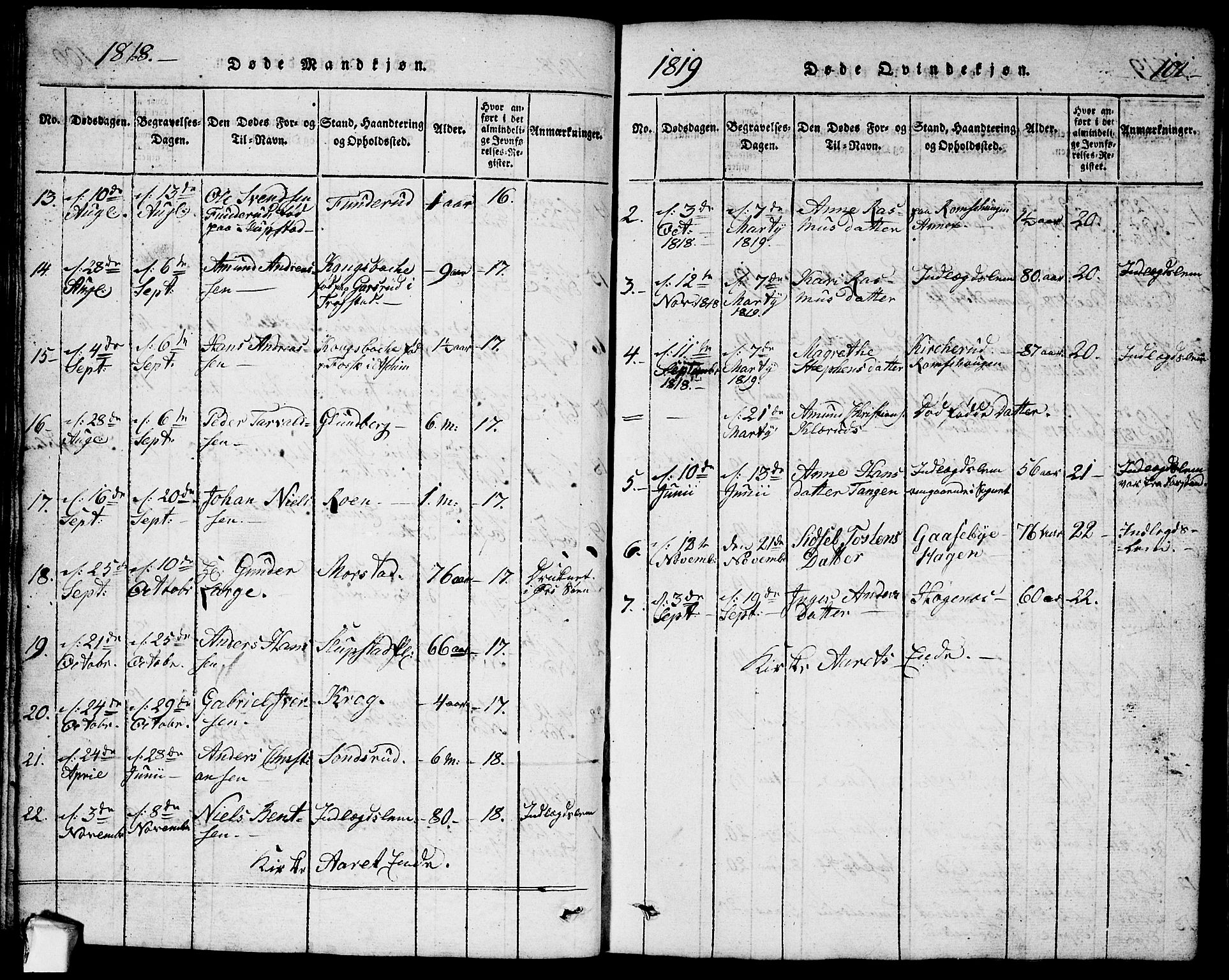 Rødenes prestekontor Kirkebøker, AV/SAO-A-2005/G/Ga/L0001: Klokkerbok nr.  I 1, 1814-1841, s. 101