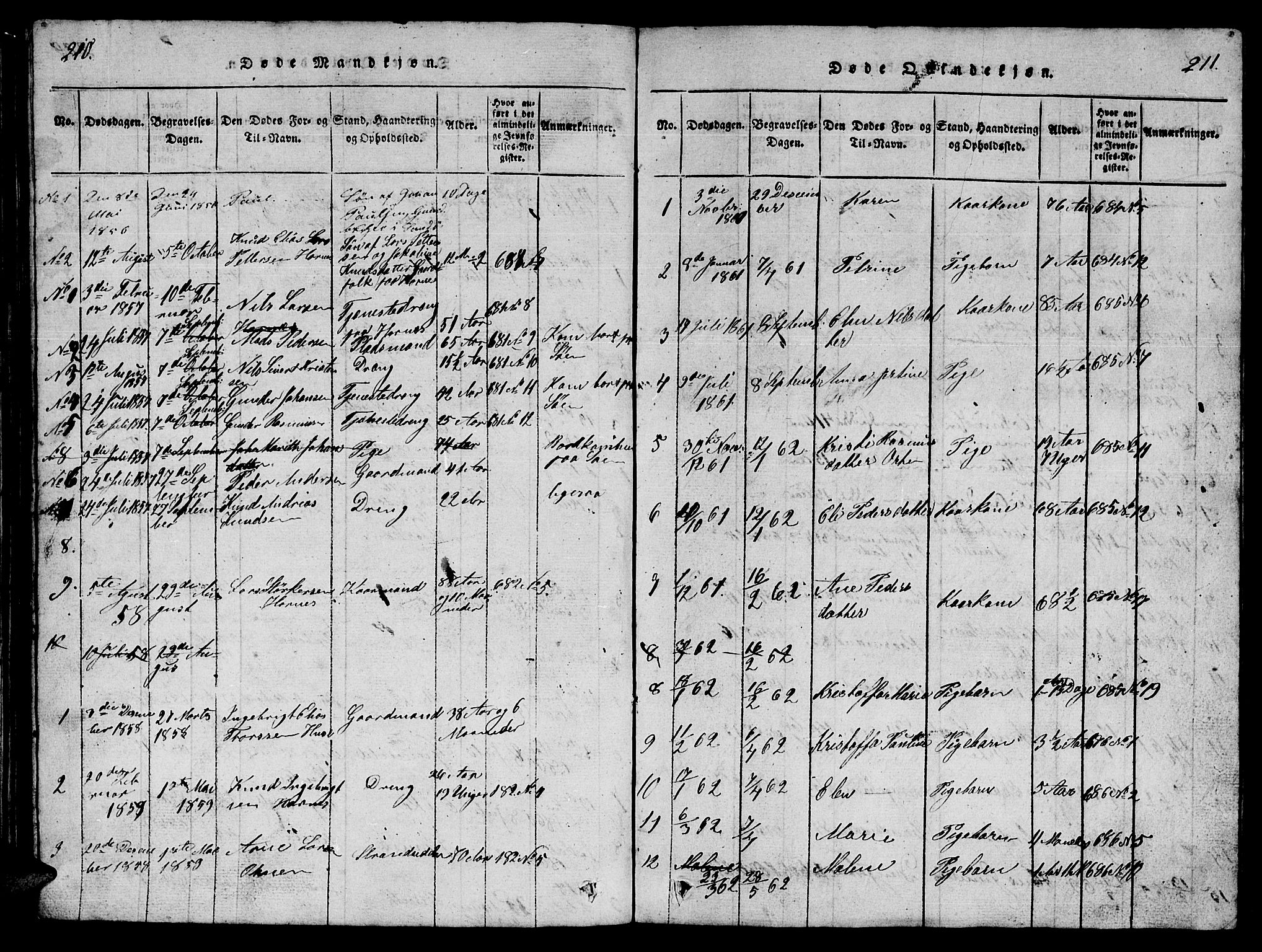 Ministerialprotokoller, klokkerbøker og fødselsregistre - Møre og Romsdal, AV/SAT-A-1454/561/L0731: Klokkerbok nr. 561C01, 1817-1867, s. 210-211