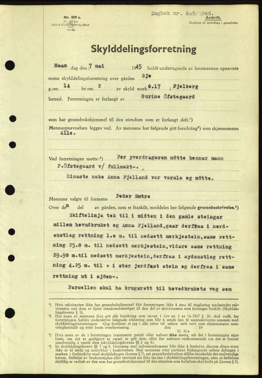 Sunnhordland sorenskrivar, AV/SAB-A-2401: Pantebok nr. A77, 1945-1945, Dagboknr: 609/1945