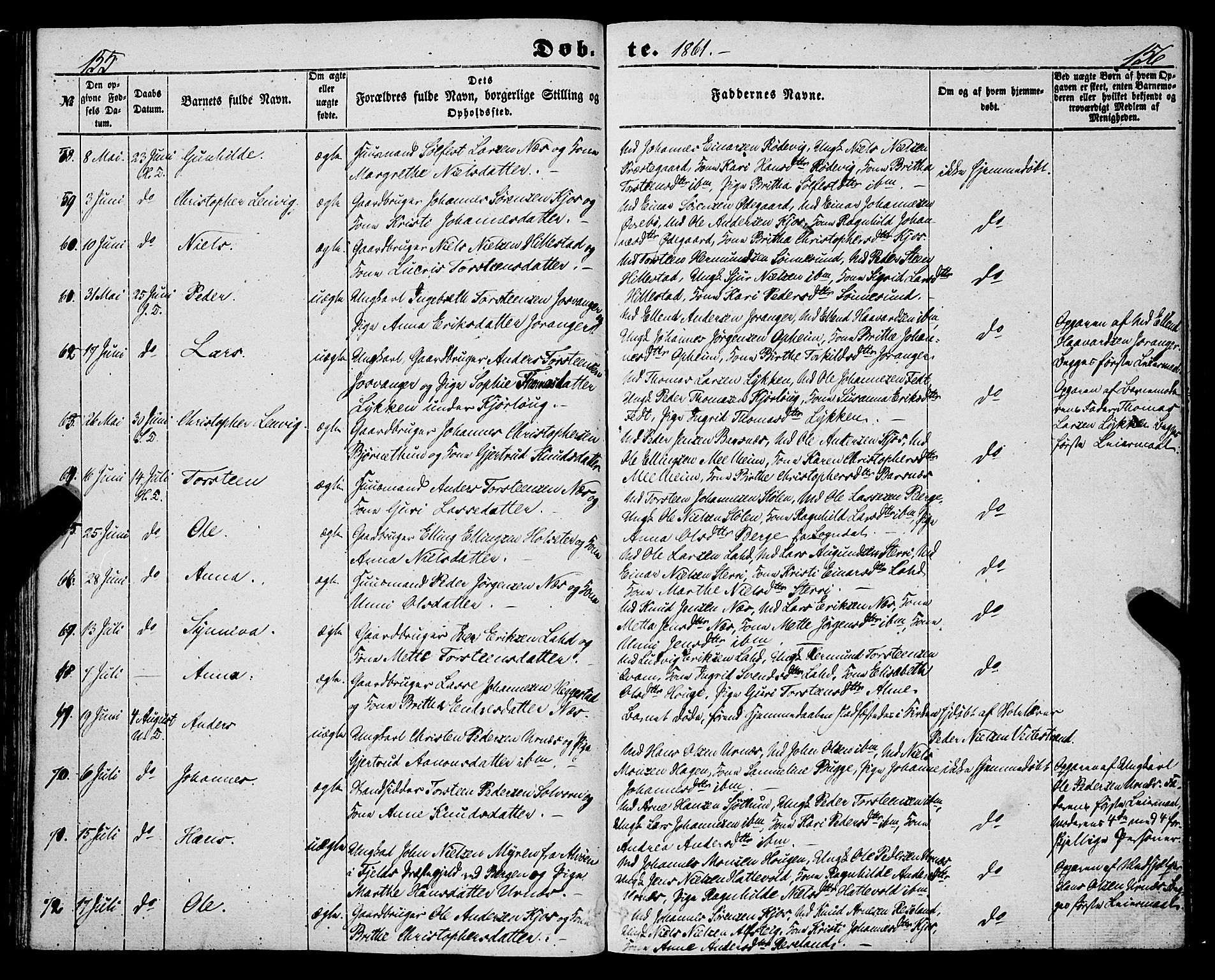 Hafslo sokneprestembete, AV/SAB-A-80301/H/Haa/Haaa/L0009: Ministerialbok nr. A 9, 1852-1873, s. 155-156