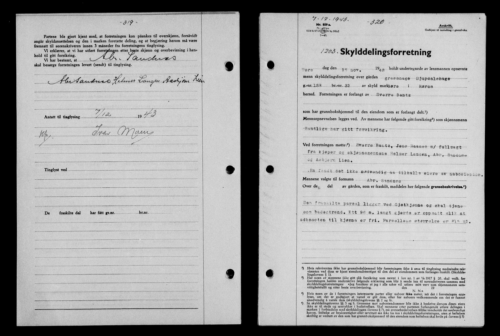 Gauldal sorenskriveri, SAT/A-0014/1/2/2C/L0057: Pantebok nr. 62, 1943-1944, Dagboknr: 1203/1943