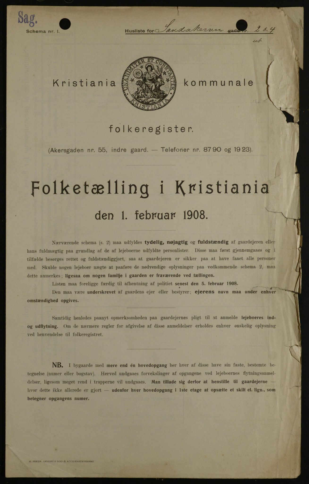 OBA, Kommunal folketelling 1.2.1908 for Kristiania kjøpstad, 1908, s. 78100