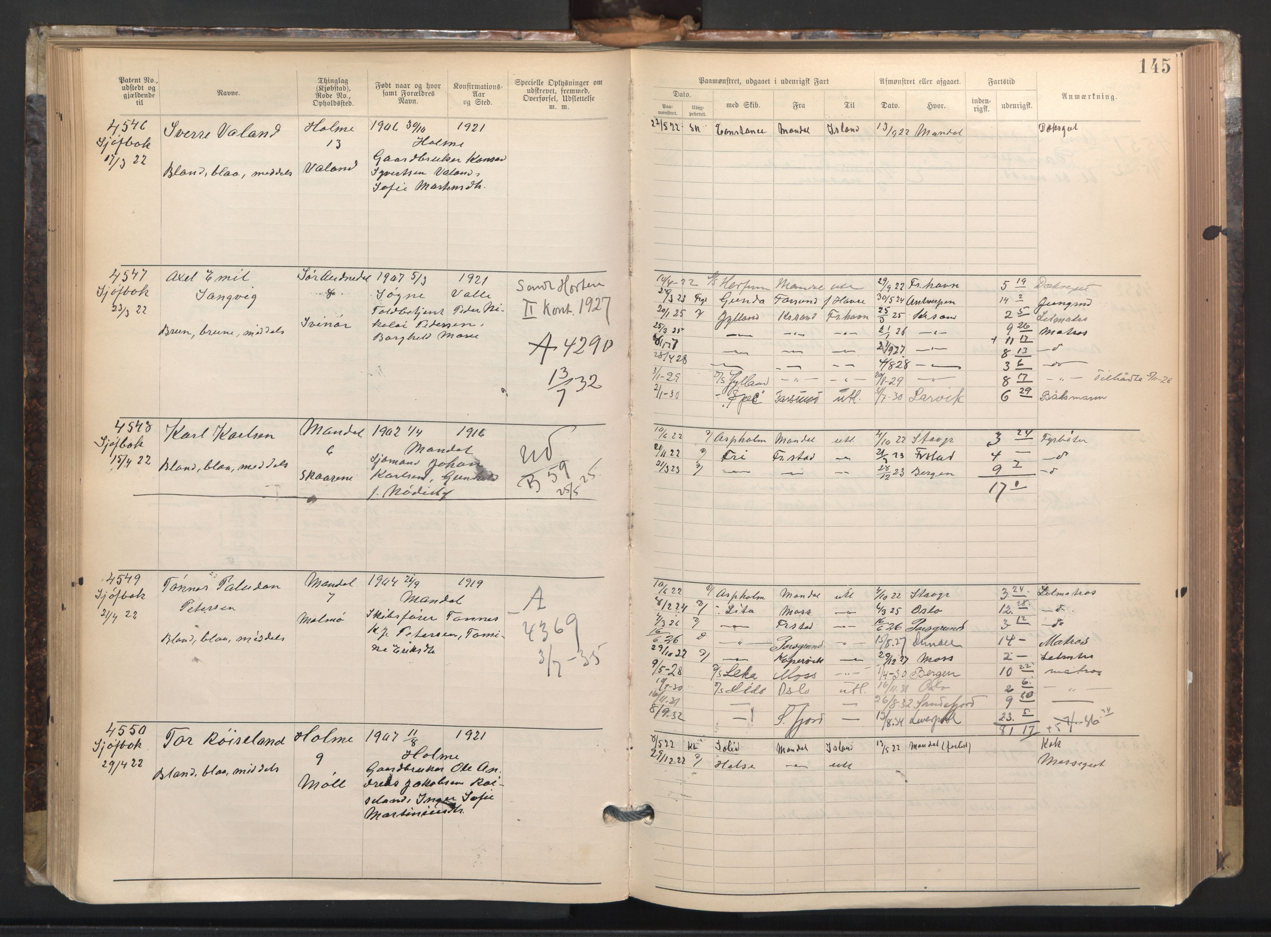 Mandal mønstringskrets, AV/SAK-2031-0016/F/Fa/L0003: Annotasjonsrulle nr 3831-4730 med register, L-5, 1900-1948, s. 169