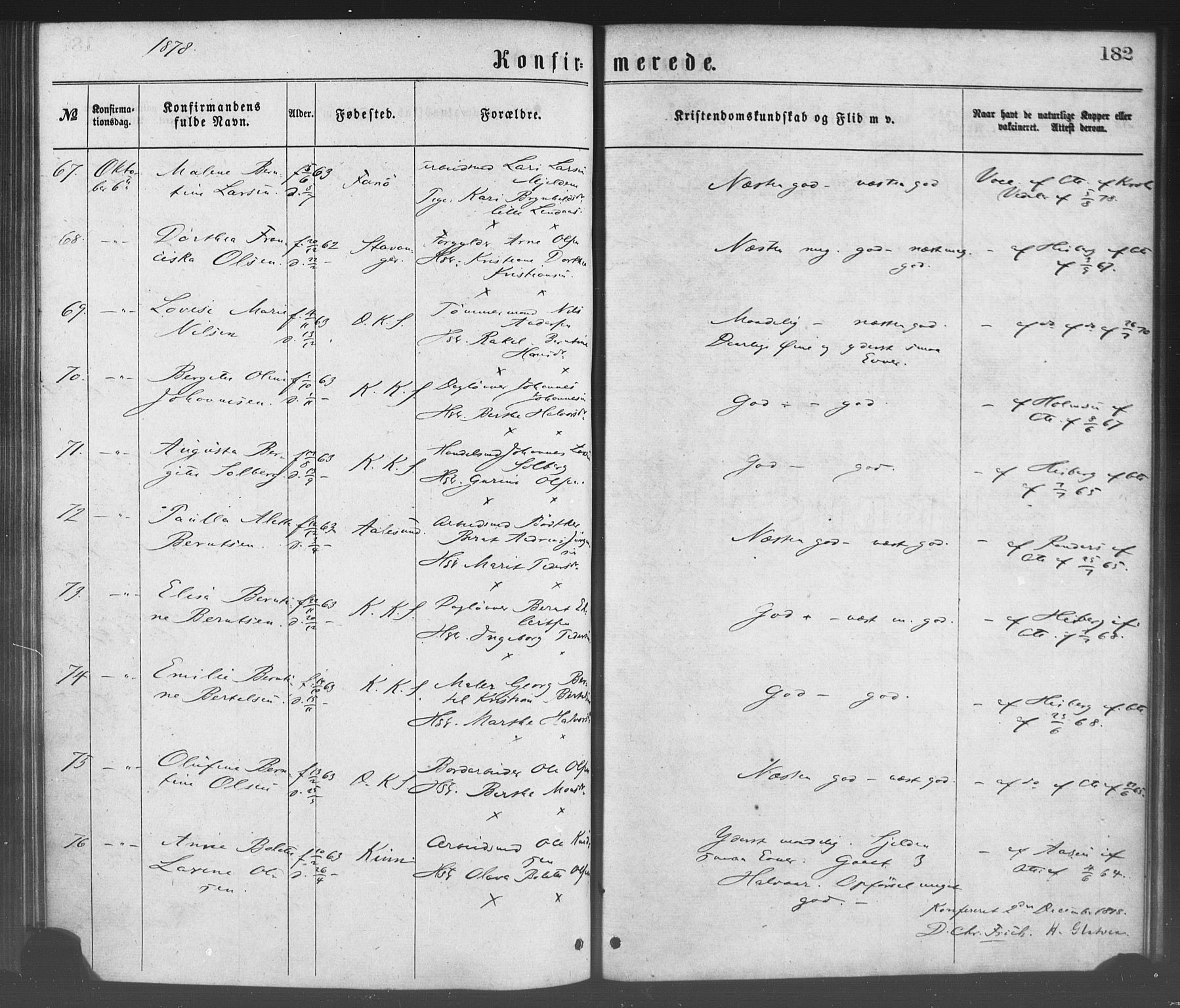 Korskirken sokneprestembete, SAB/A-76101/H/Haa/L0028: Ministerialbok nr. C 4, 1868-1879, s. 182
