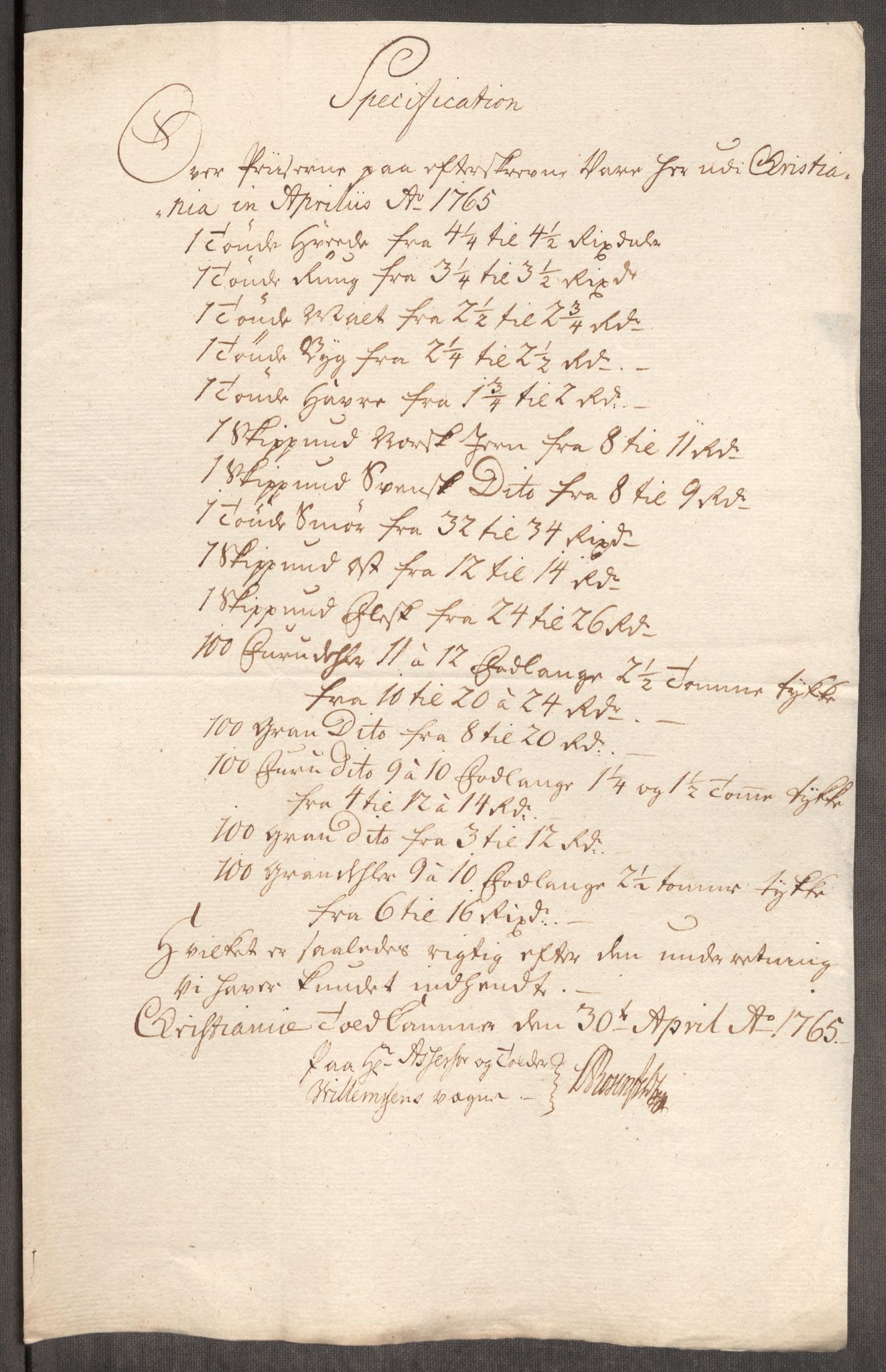 RA, Rentekammeret inntil 1814, Realistisk ordnet avdeling, Oe/L0008: [Ø1]: Priskuranter, 1764-1768, s. 346