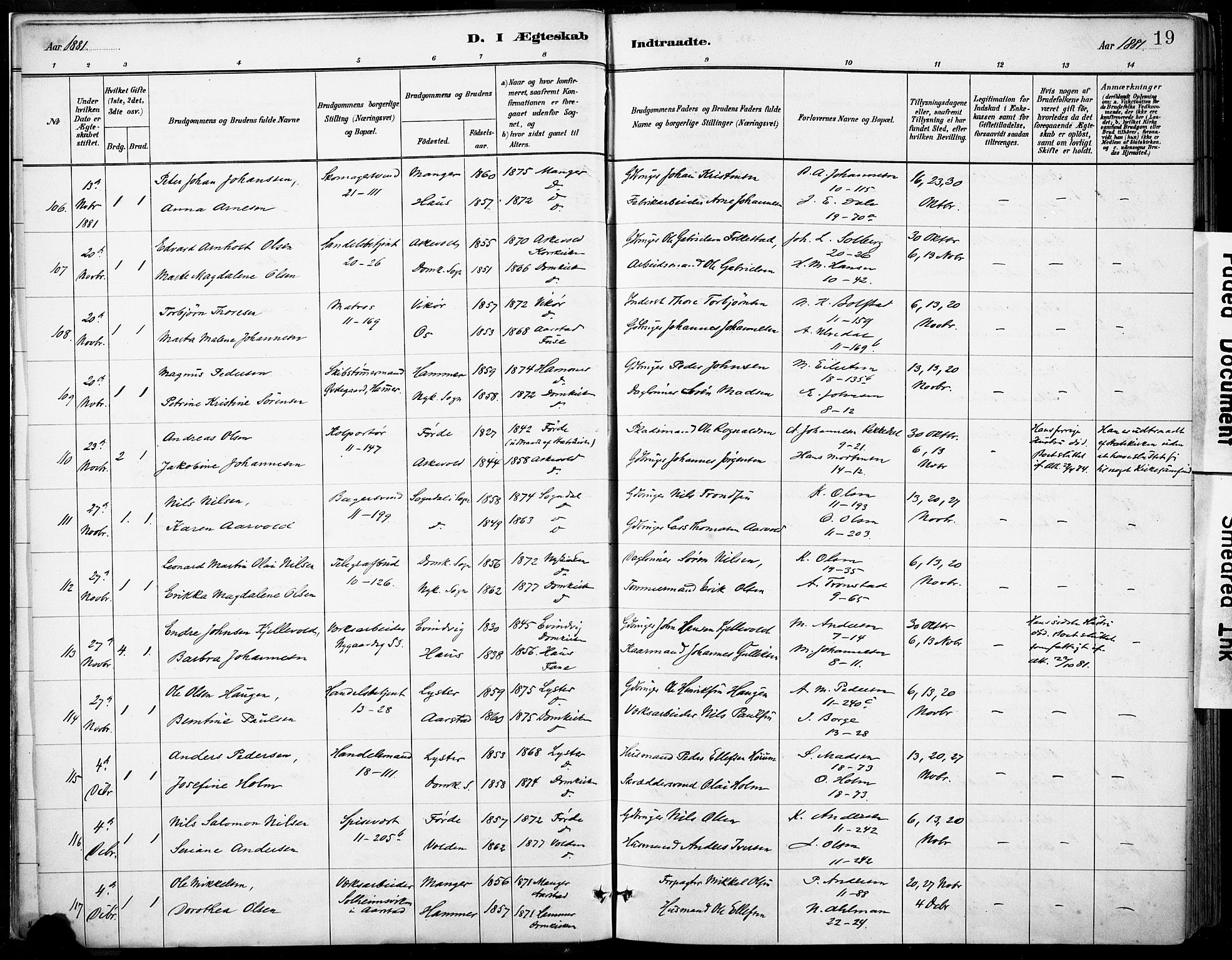 Domkirken sokneprestembete, SAB/A-74801/H/Haa/L0037: Ministerialbok nr. D 4, 1880-1907, s. 19