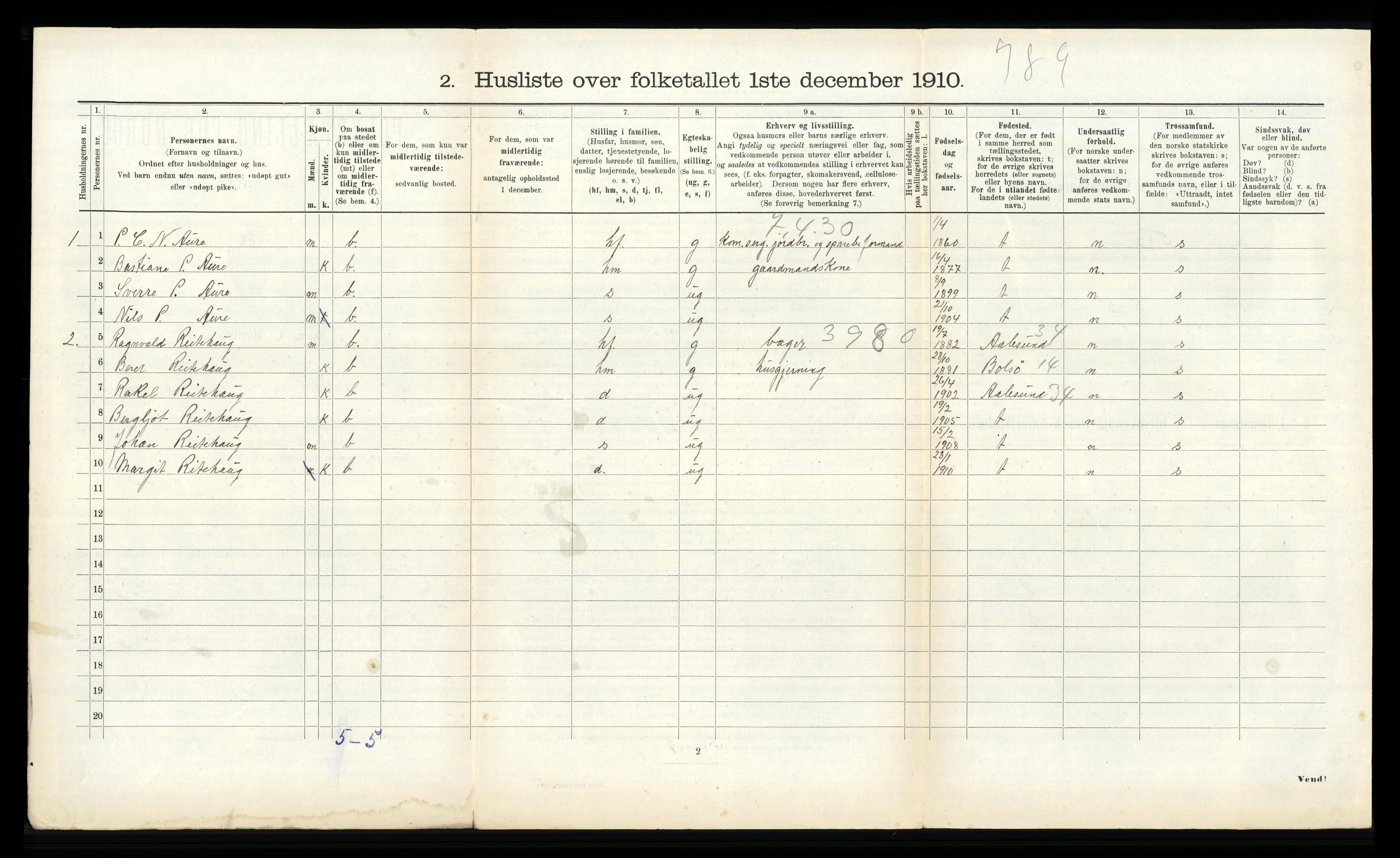 RA, Folketelling 1910 for 1528 Sykkylven herred, 1910, s. 340