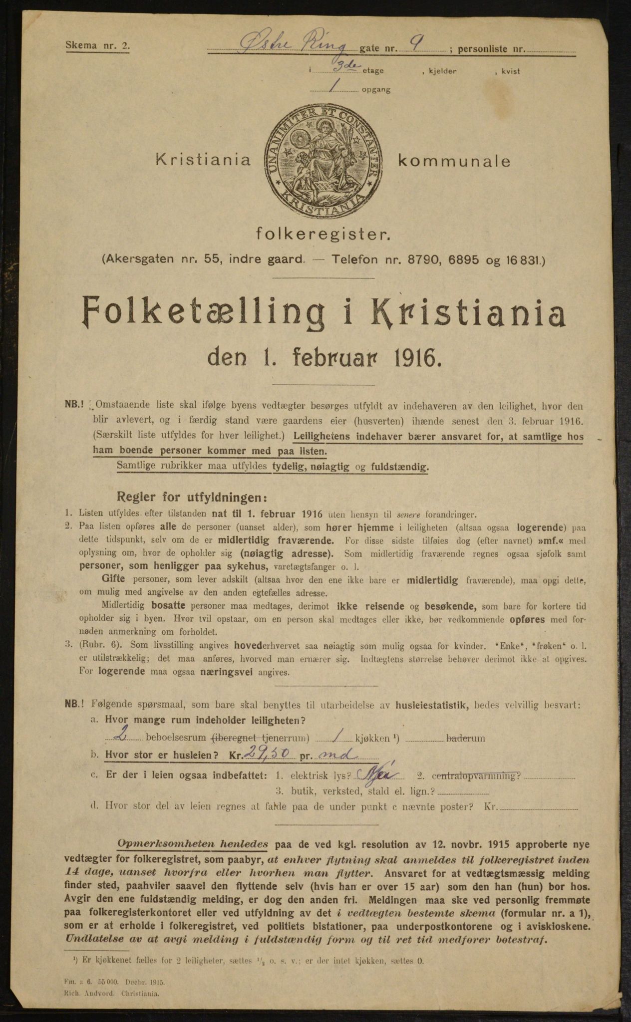 OBA, Kommunal folketelling 1.2.1916 for Kristiania, 1916, s. 133196