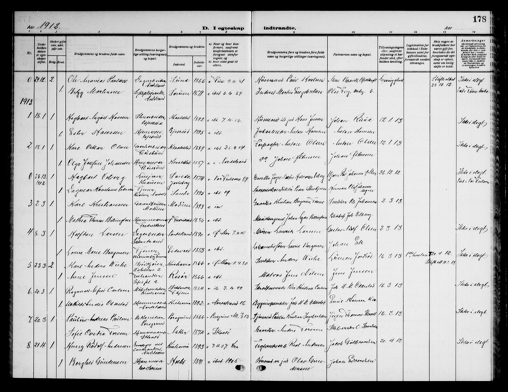 Nordstrand prestekontor Kirkebøker, AV/SAO-A-10362a/G/Ga/L0001: Klokkerbok nr. I 1, 1911-1918, s. 178
