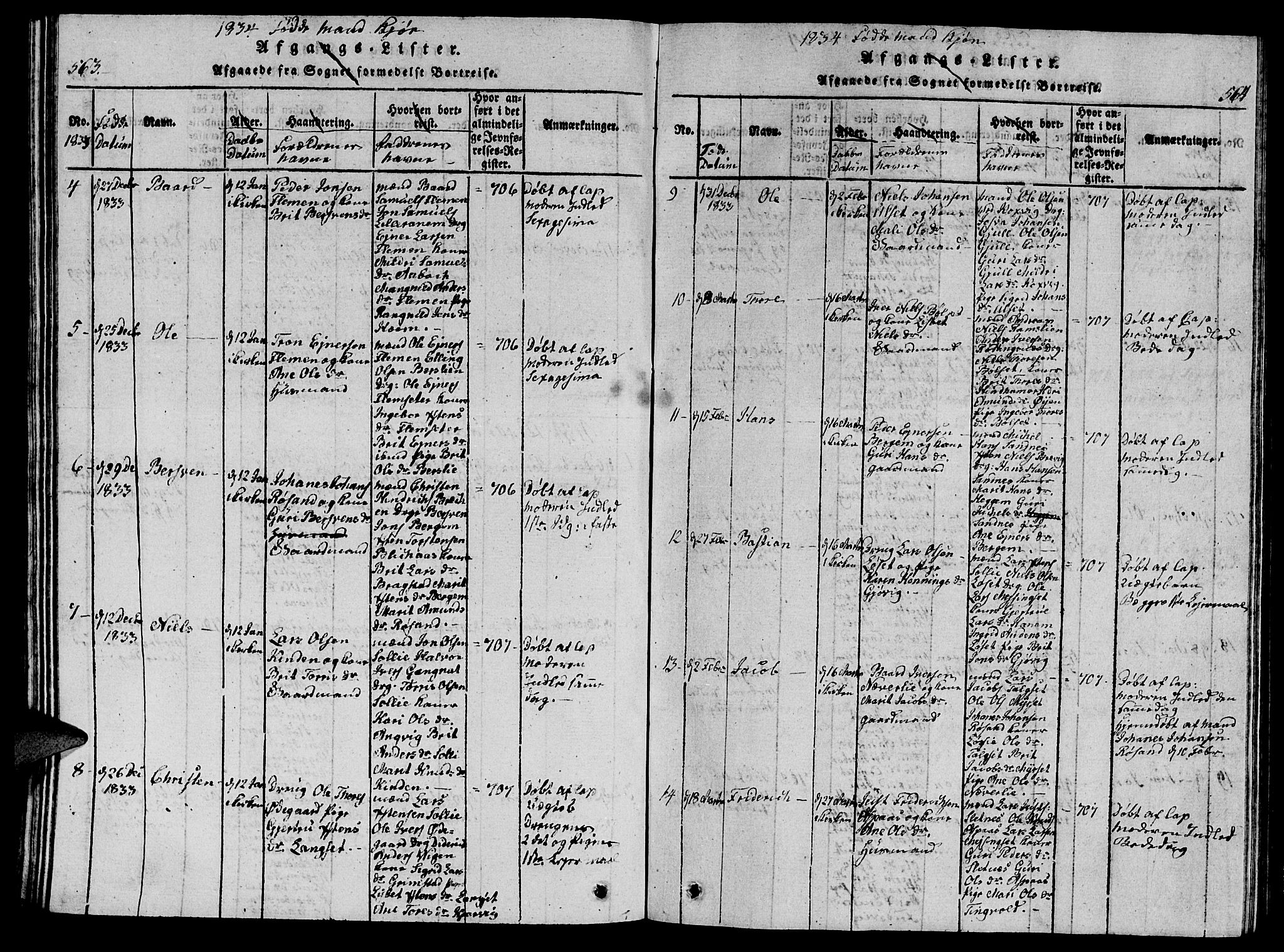 Ministerialprotokoller, klokkerbøker og fødselsregistre - Møre og Romsdal, AV/SAT-A-1454/586/L0990: Klokkerbok nr. 586C01, 1819-1837, s. 563-564