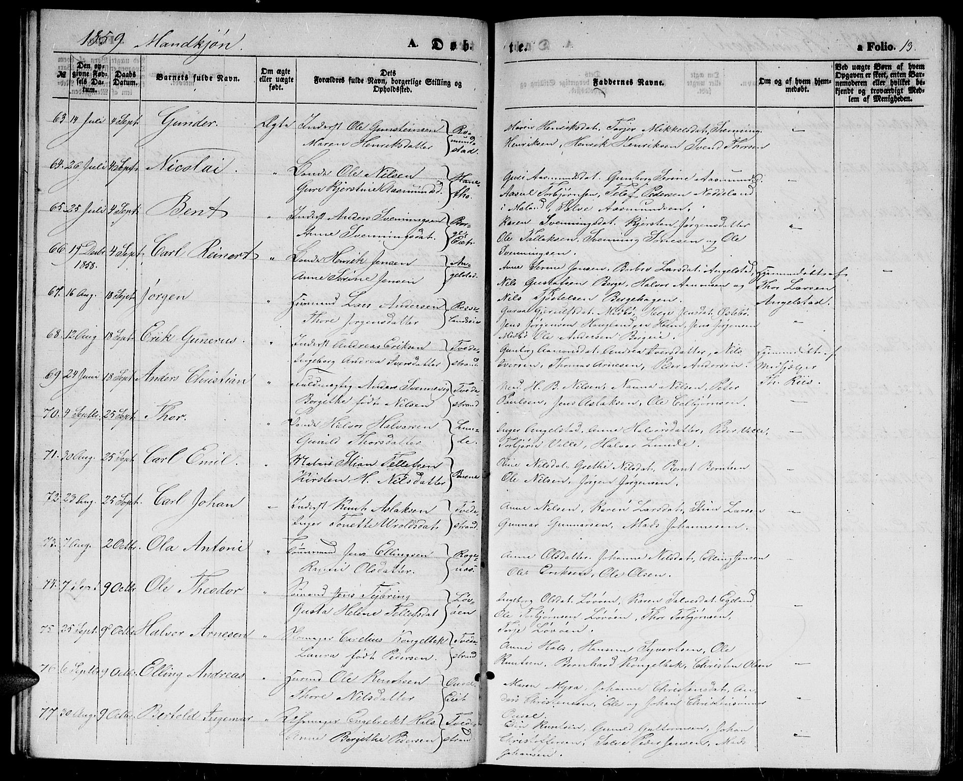 Holt sokneprestkontor, AV/SAK-1111-0021/F/Fb/L0008: Klokkerbok nr. B 8, 1858-1871, s. 13