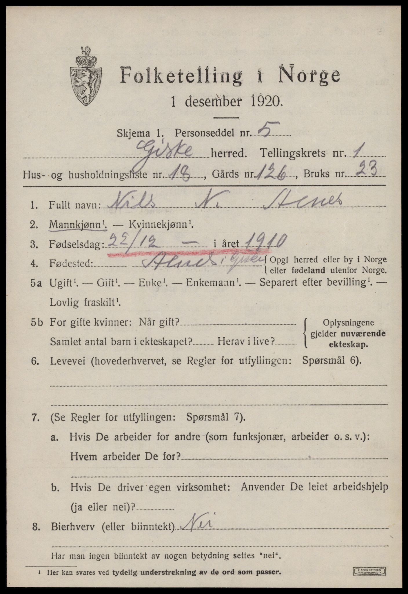 SAT, Folketelling 1920 for 1532 Giske herred, 1920, s. 828