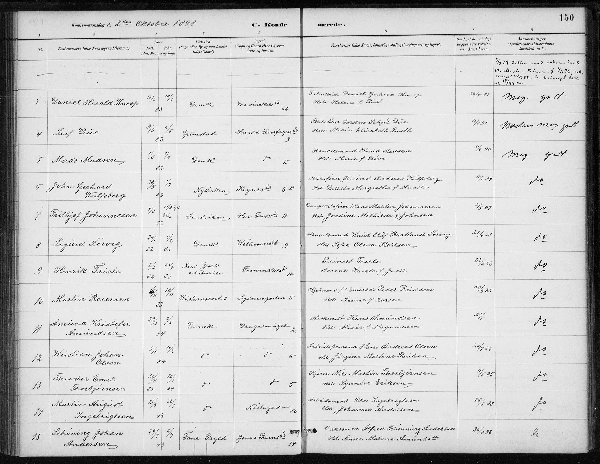 Johanneskirken sokneprestembete, AV/SAB-A-76001/H/Haa/L0008: Ministerialbok nr. C 1, 1885-1907, s. 150