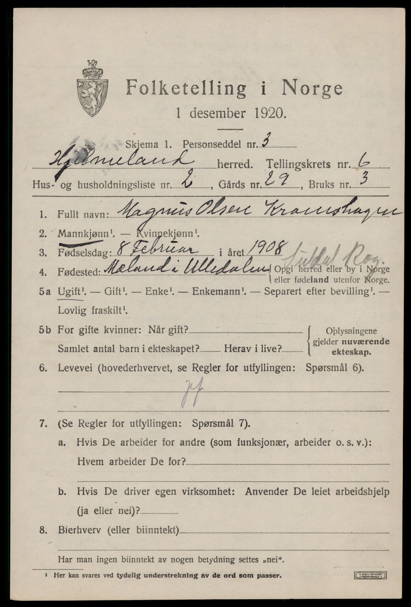 SAST, Folketelling 1920 for 1133 Hjelmeland herred, 1920, s. 2051