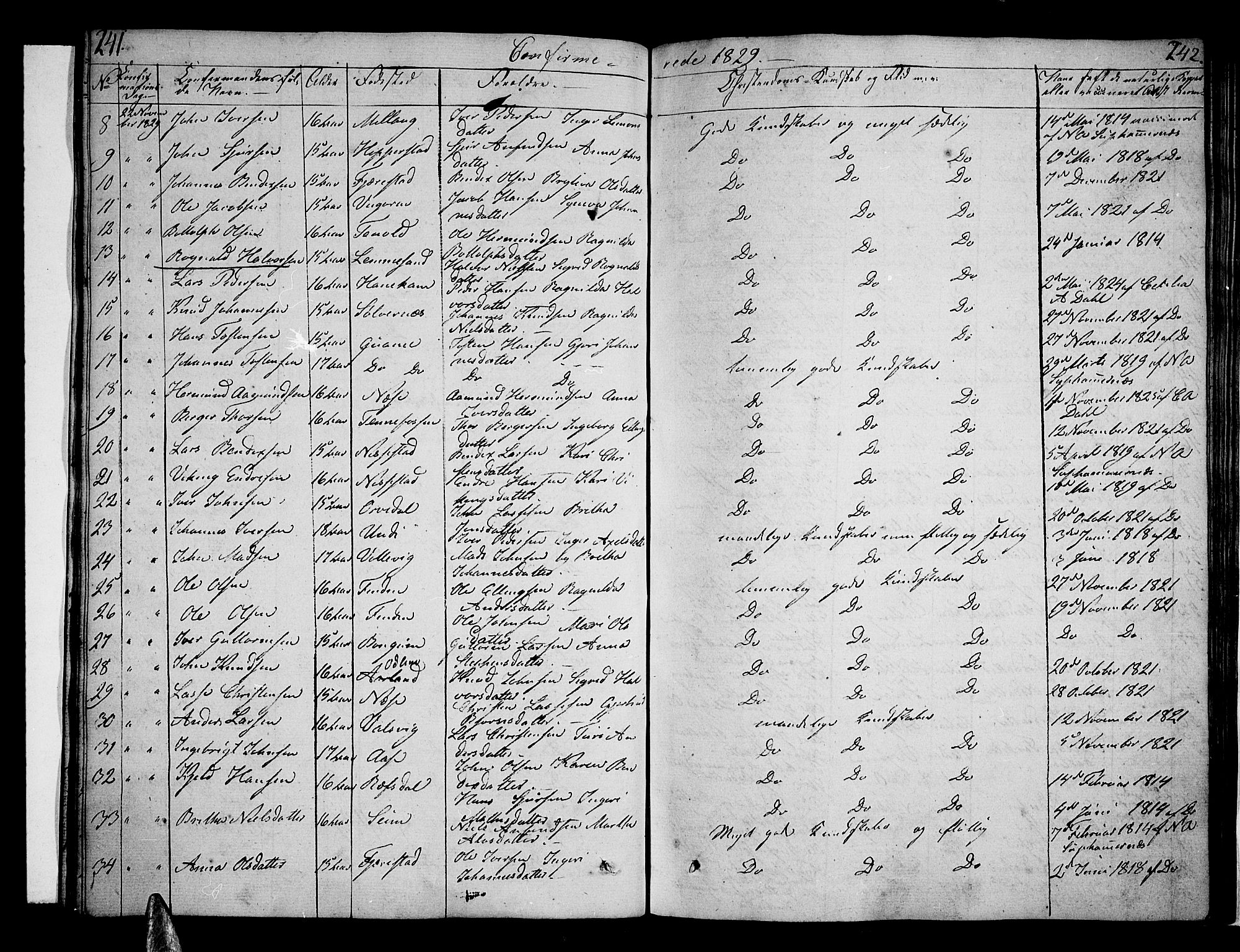 Vik sokneprestembete, AV/SAB-A-81501/H/Haa/Haaa/L0006: Ministerialbok nr. A 6, 1821-1831, s. 241-242
