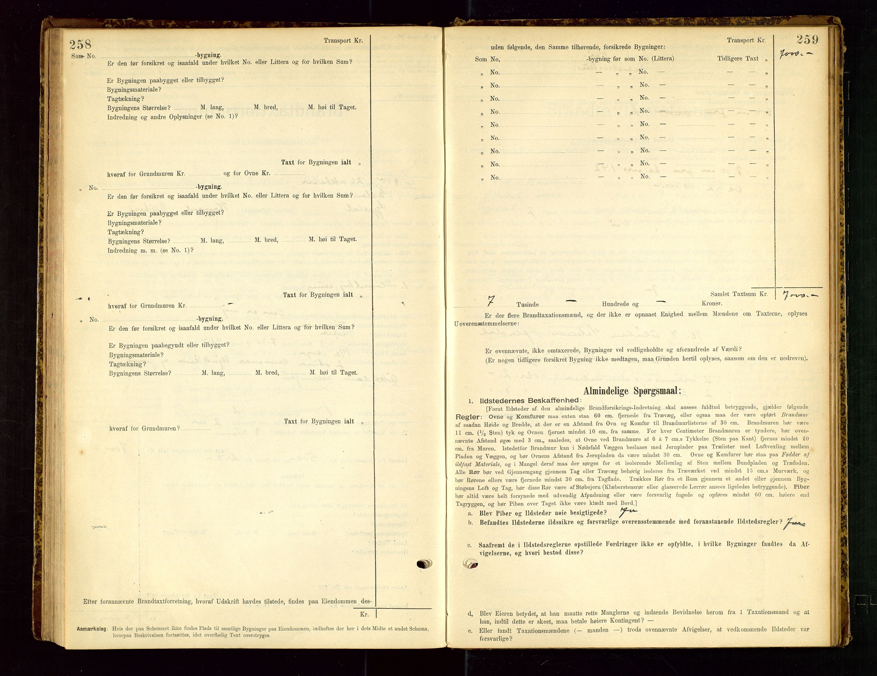 Gjesdal lensmannskontor, SAST/A-100441/Go/L0007: Branntakstskjemaprotokoll, 1894-1937, s. 258-259