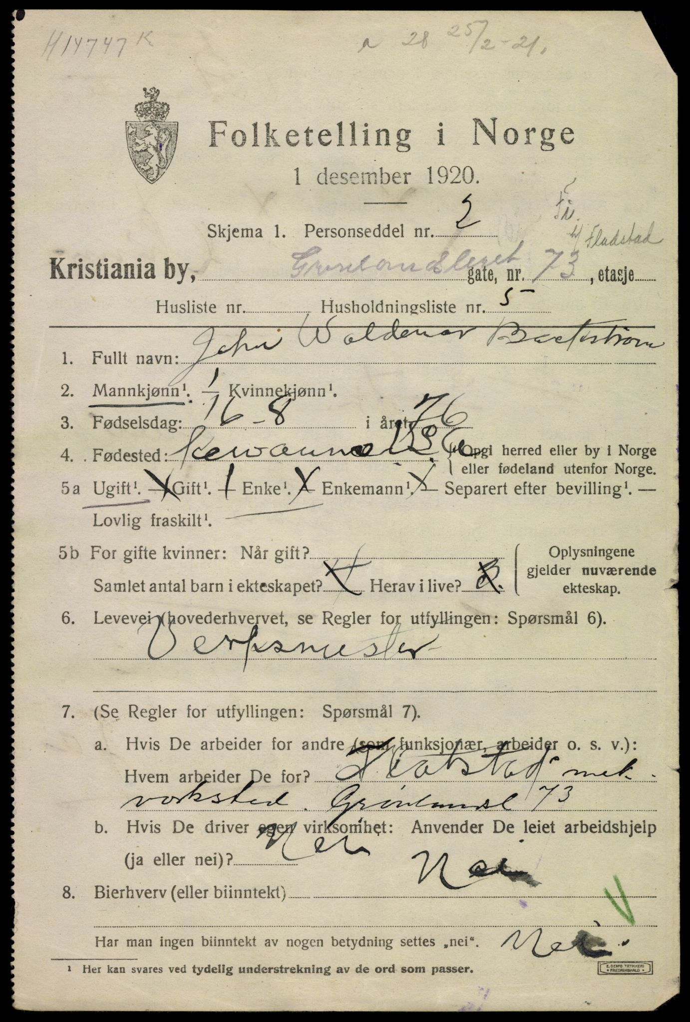 SAO, Folketelling 1920 for 0301 Kristiania kjøpstad, 1920, s. 258383