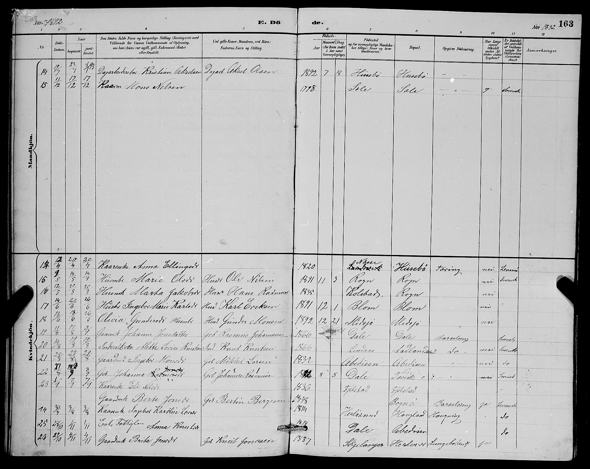 Herdla Sokneprestembete, AV/SAB-A-75701/H/Hab: Klokkerbok nr. A 3, 1889-1899, s. 163