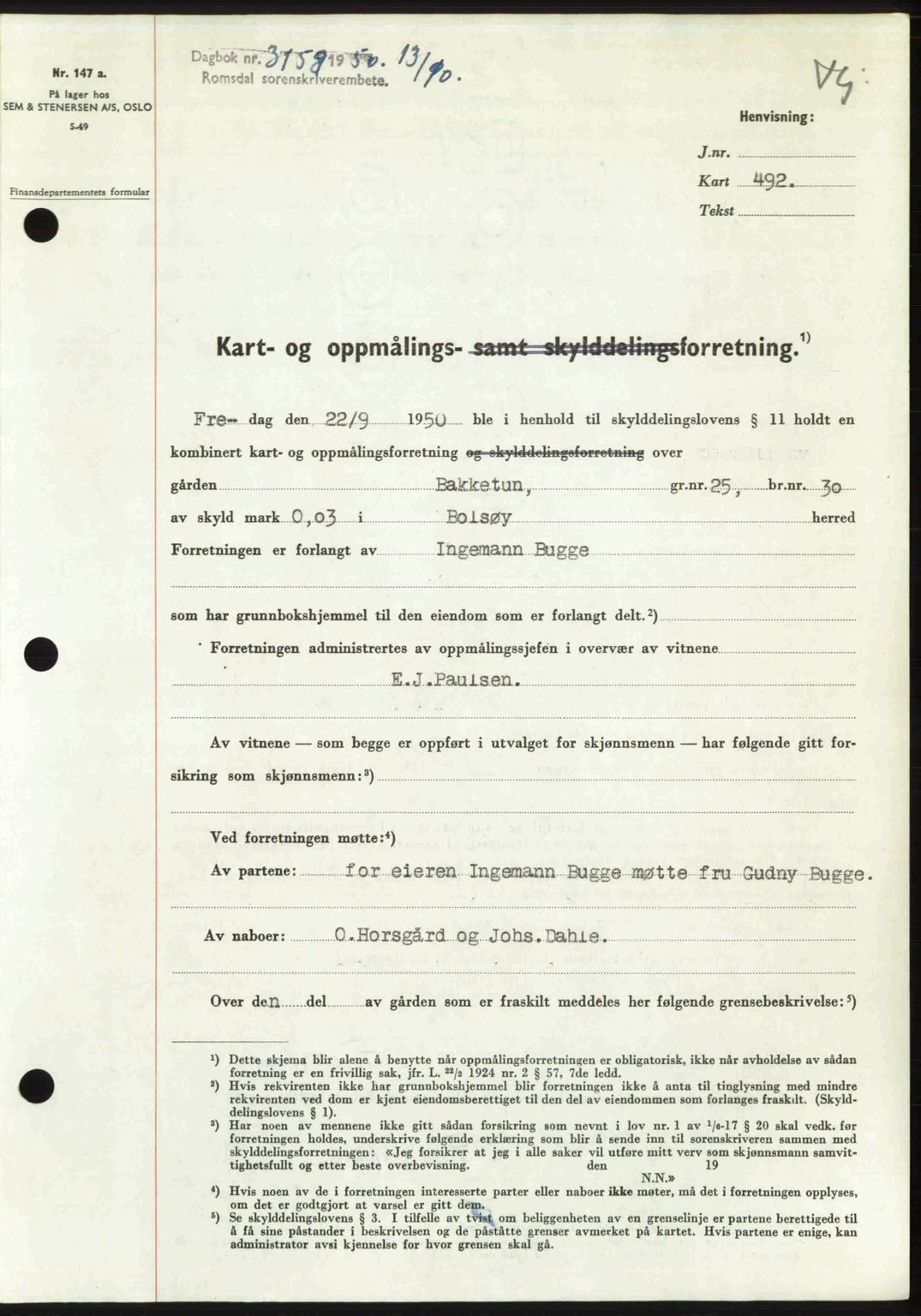 Romsdal sorenskriveri, SAT/A-4149/1/2/2C: Pantebok nr. A34, 1950-1950, Dagboknr: 3158/1950