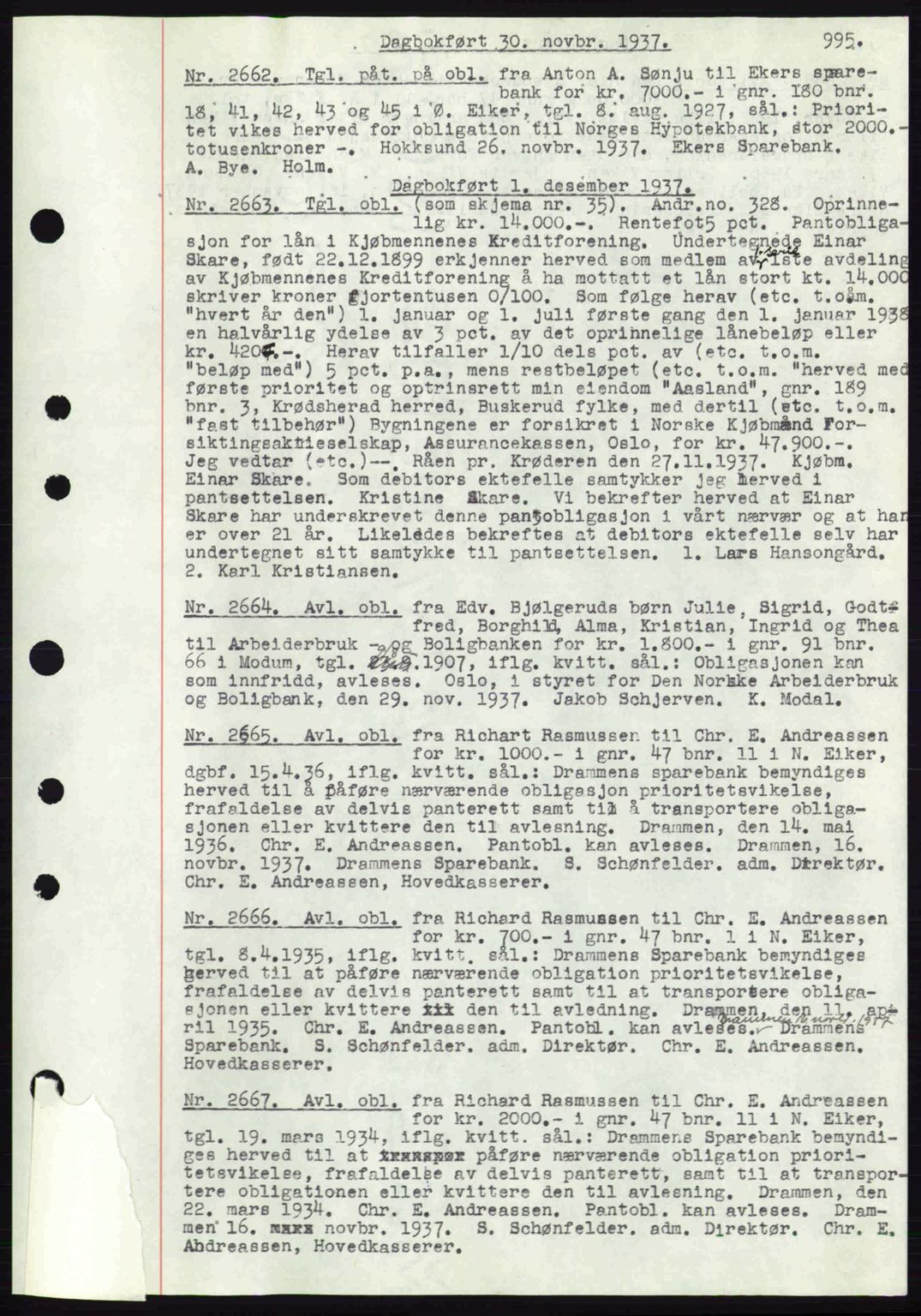 Eiker, Modum og Sigdal sorenskriveri, SAKO/A-123/G/Ga/Gab/L0036: Pantebok nr. A6, 1937-1937, Dagboknr: 2662/1937