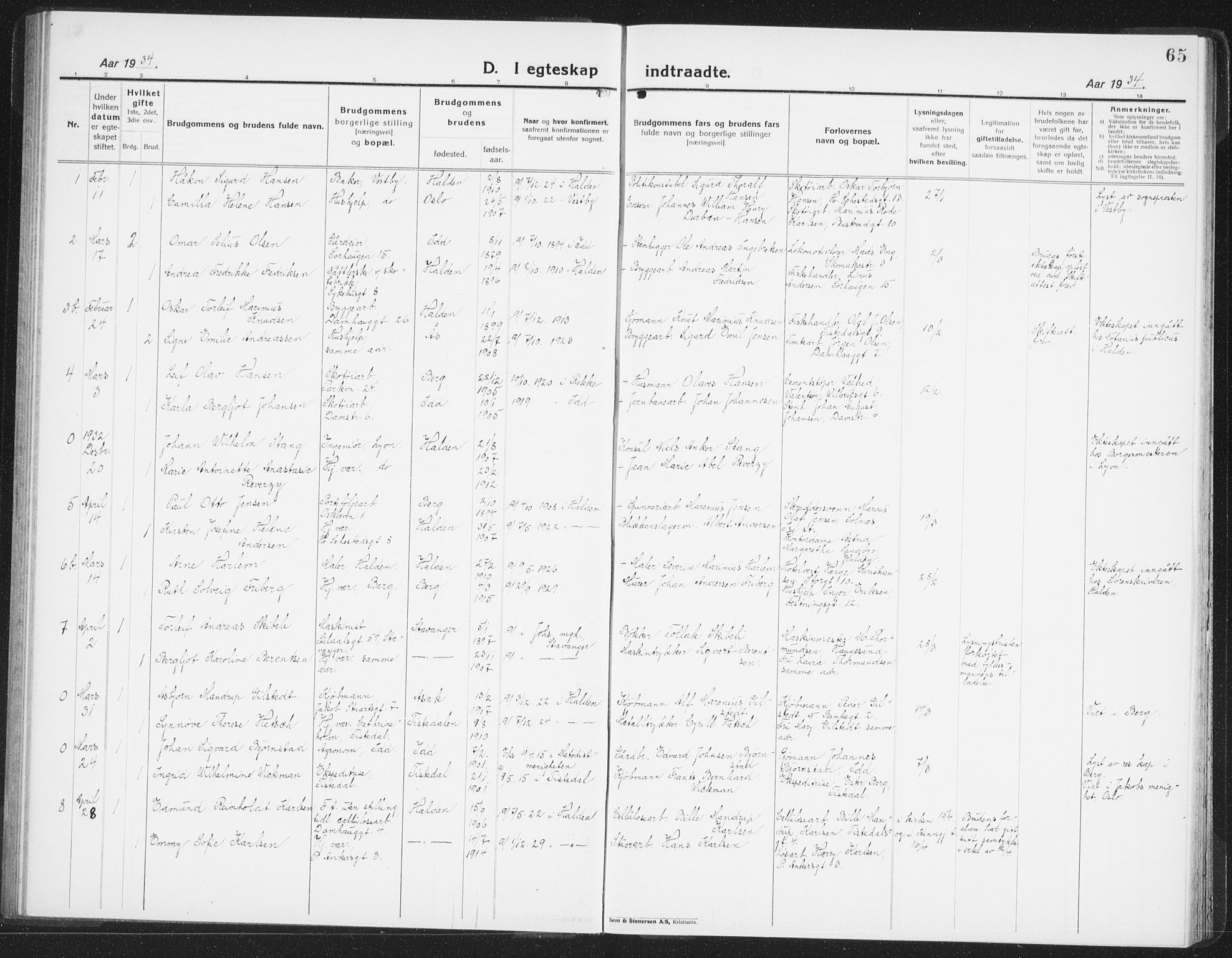 Halden prestekontor Kirkebøker, SAO/A-10909/G/Ga/L0014: Klokkerbok nr. 14, 1925-1943, s. 65