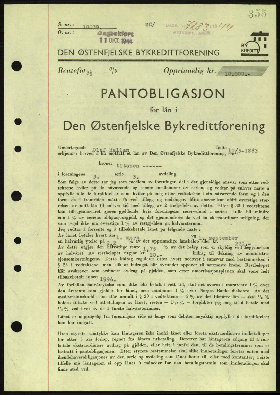 Aker herredsskriveri, SAO/A-10896/G/Gb/Gba/Gbac/L0035: Pantebok nr. B200-201, 1944-1944, Dagboknr: 7283/1944