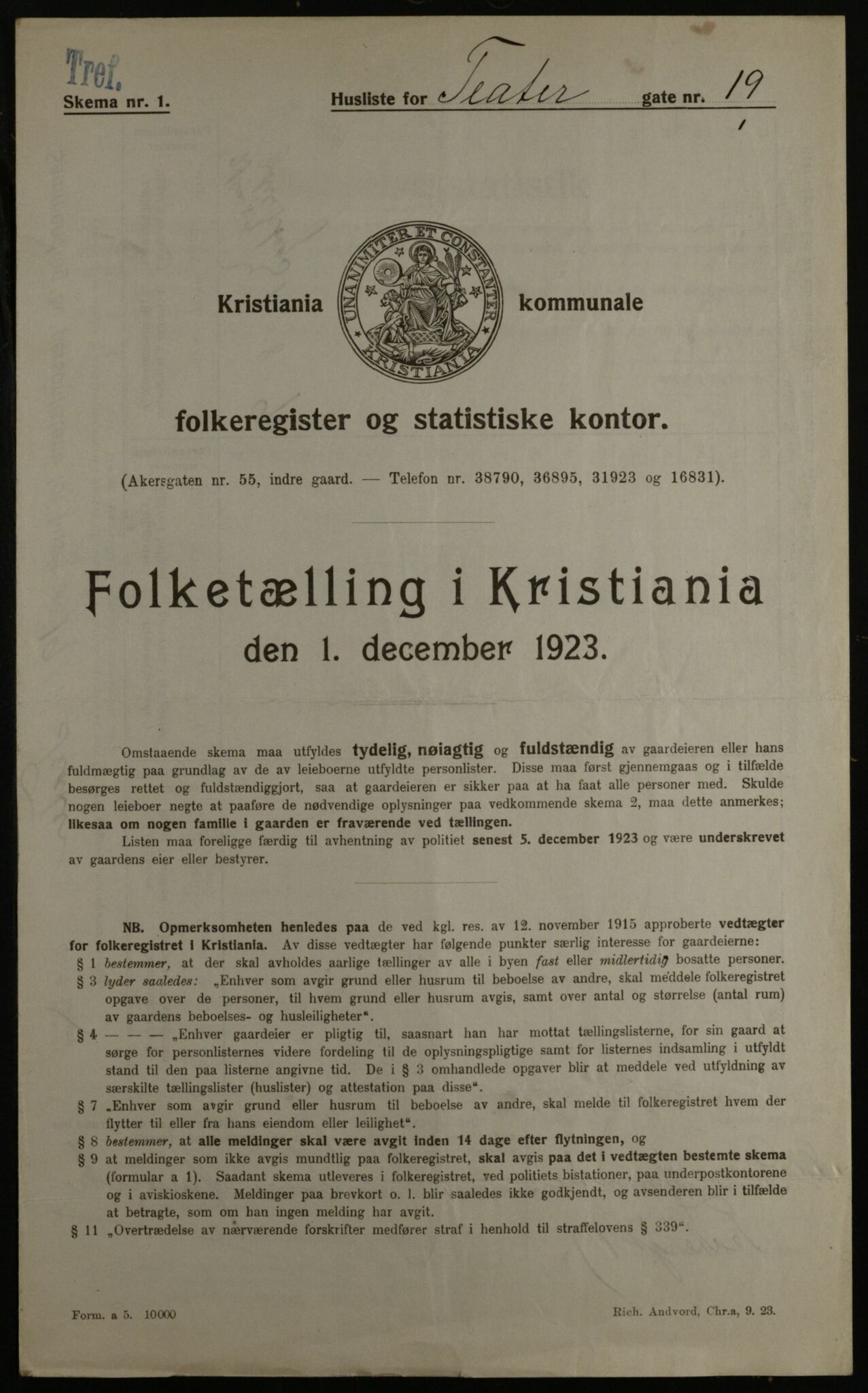 OBA, Kommunal folketelling 1.12.1923 for Kristiania, 1923, s. 118699