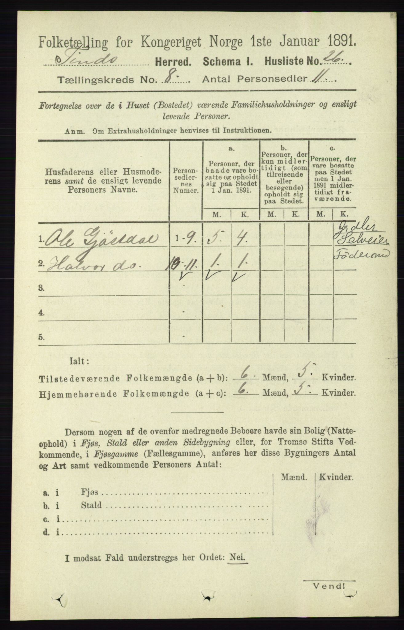 RA, Folketelling 1891 for 0826 Tinn herred, 1891, s. 1654