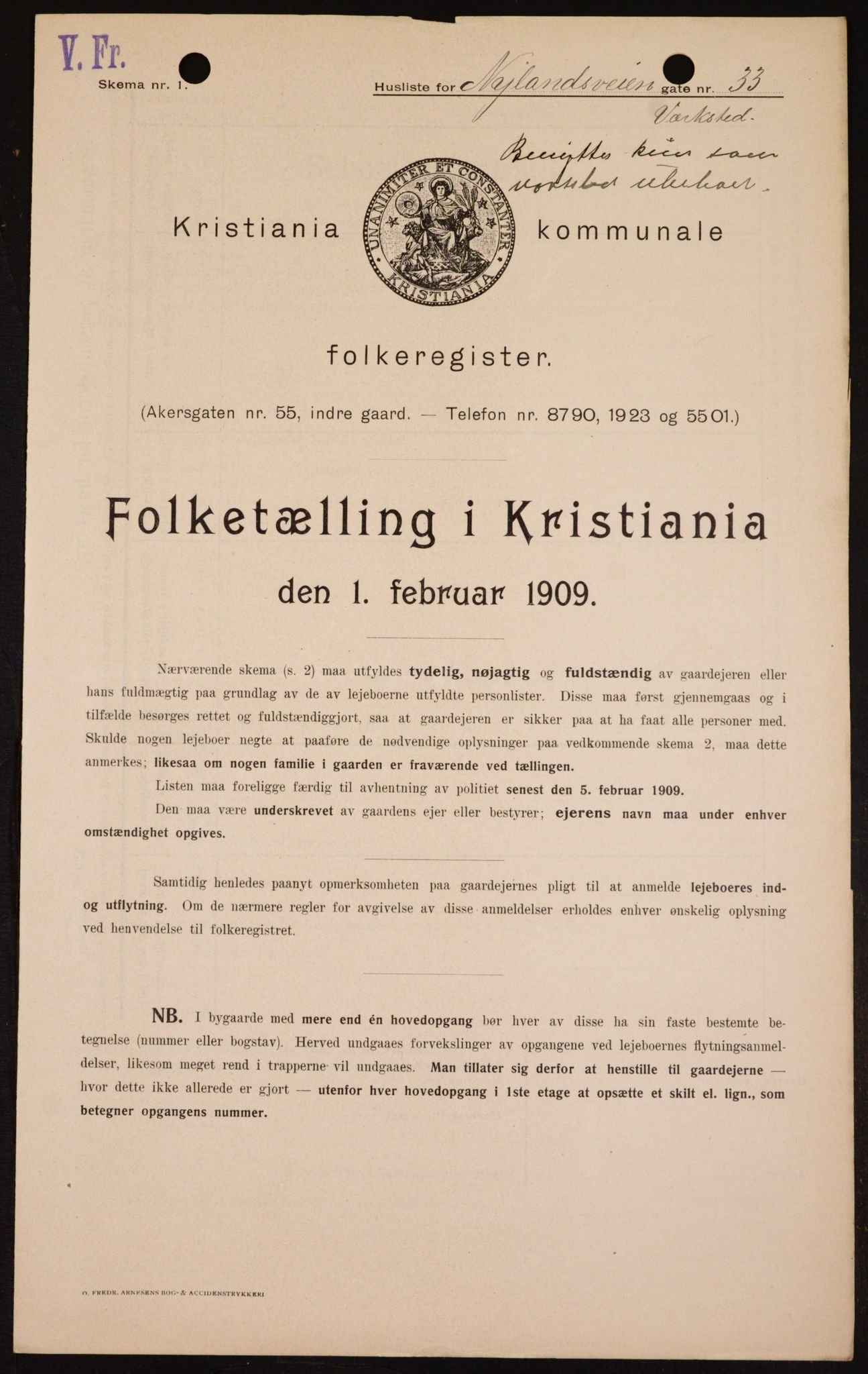 OBA, Kommunal folketelling 1.2.1909 for Kristiania kjøpstad, 1909, s. 67066