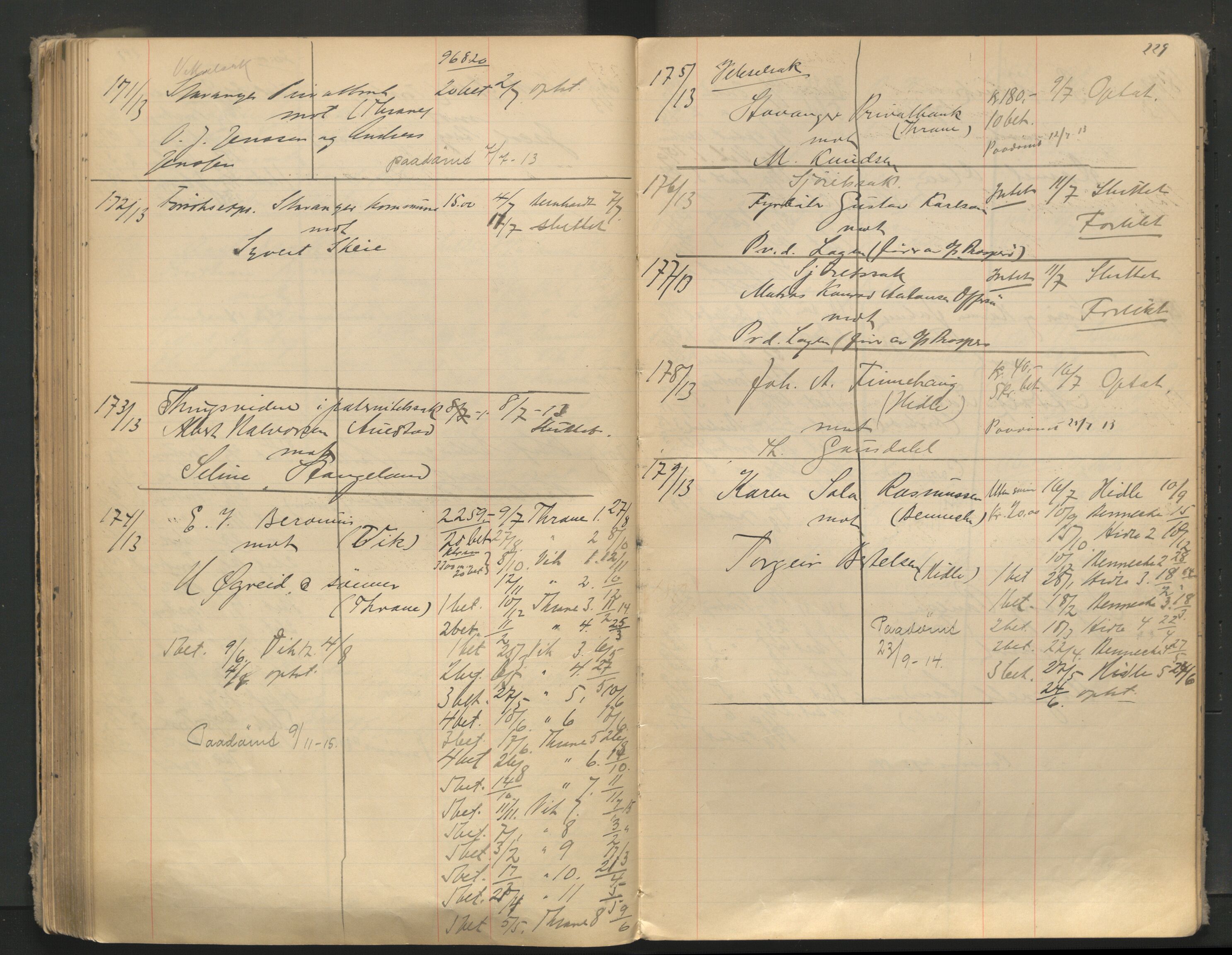 Stavanger byfogd, AV/SAST-A-101408/001/3/32/32A/L0005: Saksliste for Stavanger byting, 1910-1914, s. 228-229