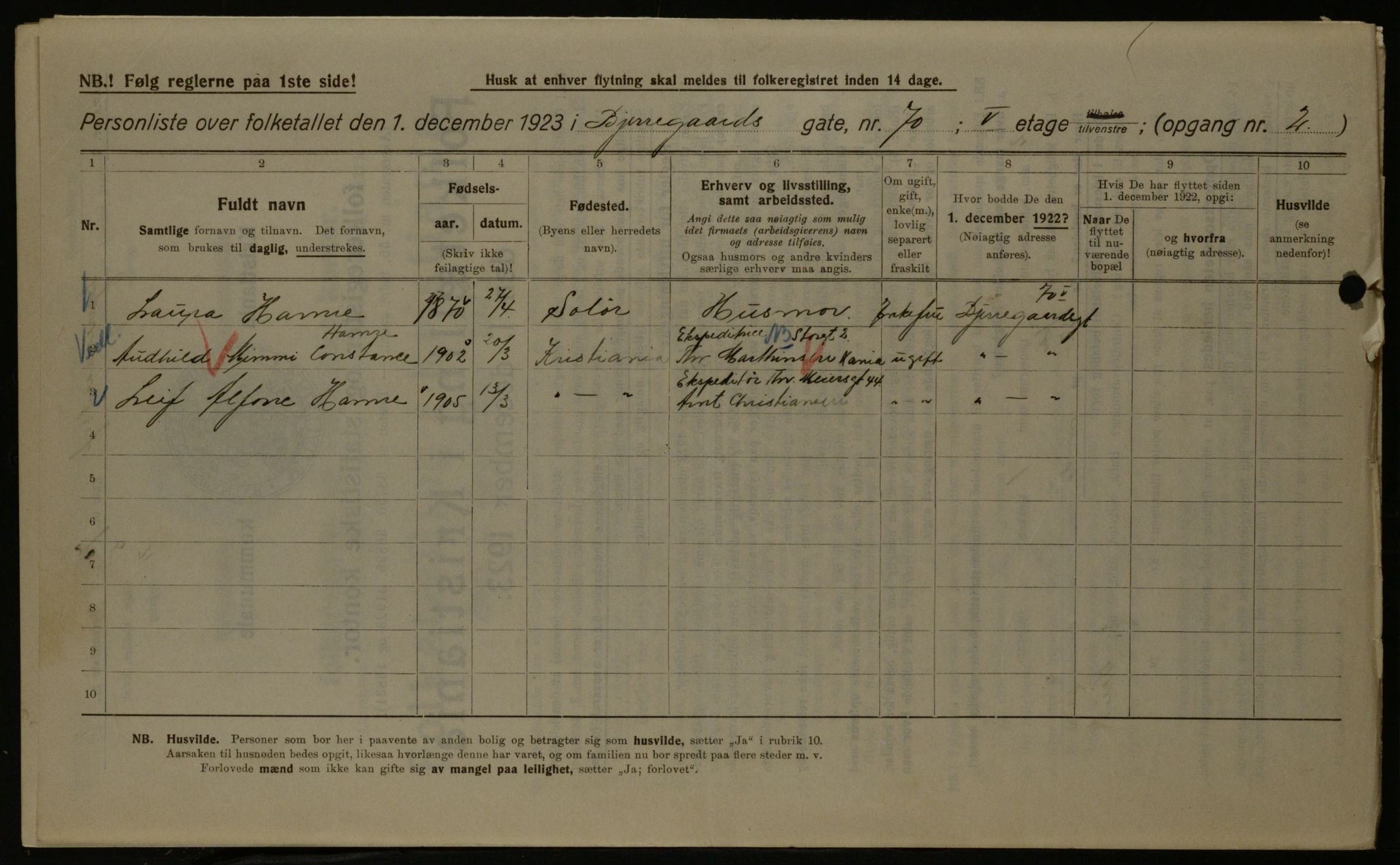 OBA, Kommunal folketelling 1.12.1923 for Kristiania, 1923, s. 7452