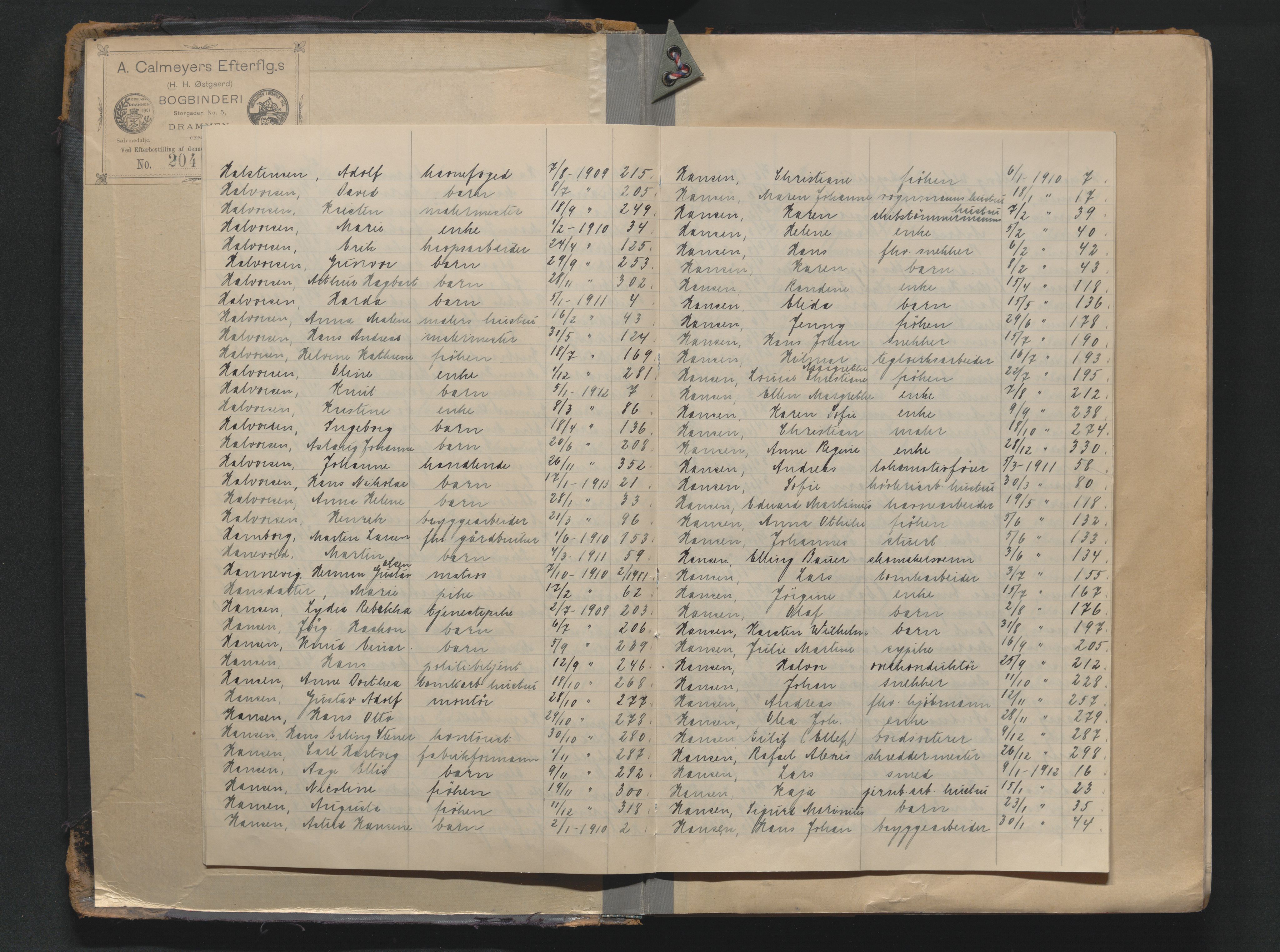 Drammen byfogd, AV/SAKO-A-222/H/Ha/Haa/L0011: Dødsjournal., 1909-1913
