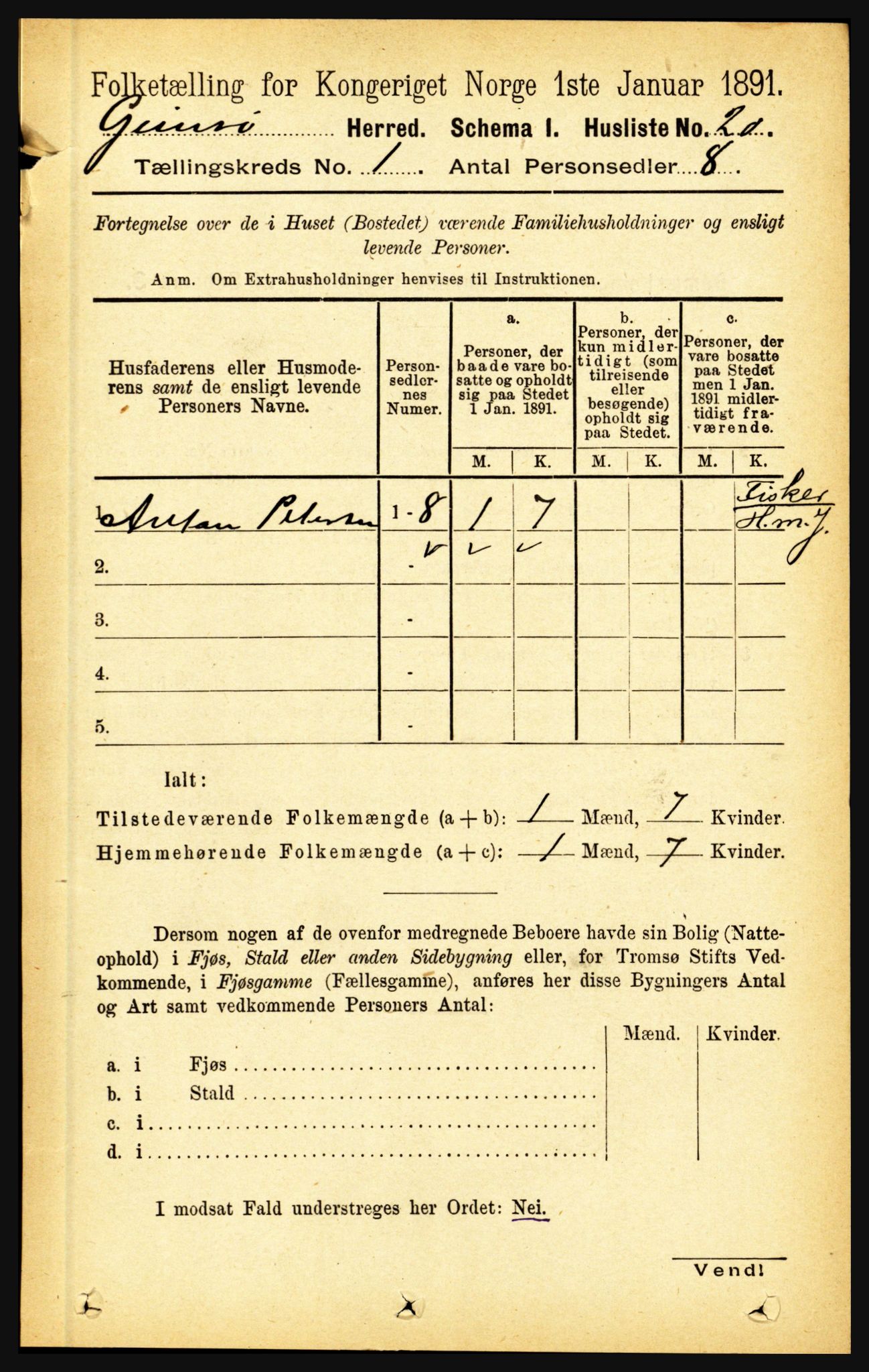 RA, Folketelling 1891 for 1864 Gimsøy herred, 1891, s. 41