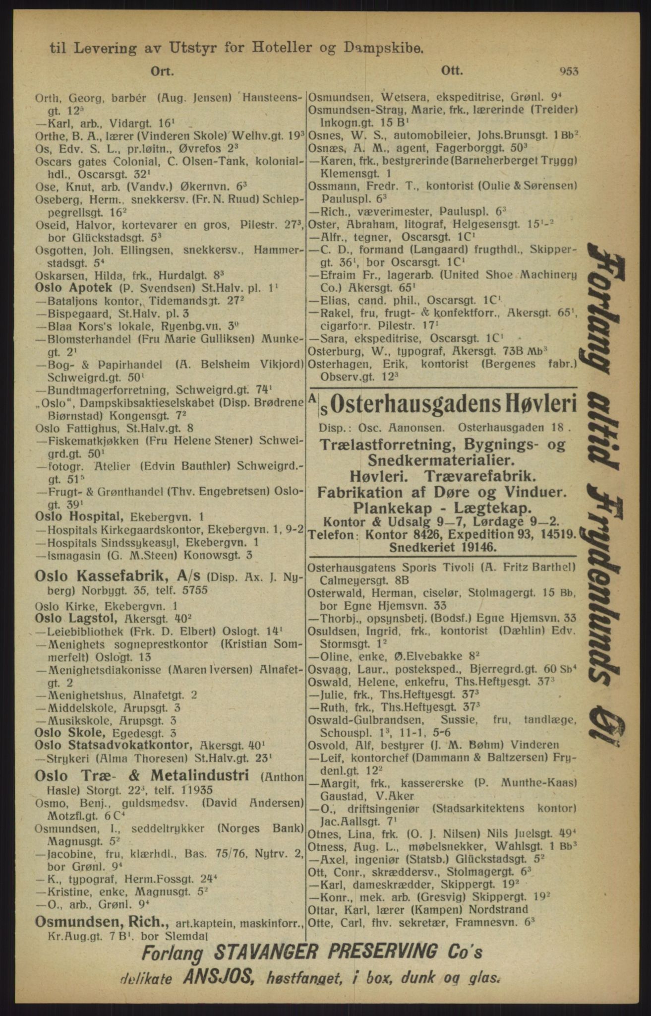 Kristiania/Oslo adressebok, PUBL/-, 1915, s. 953