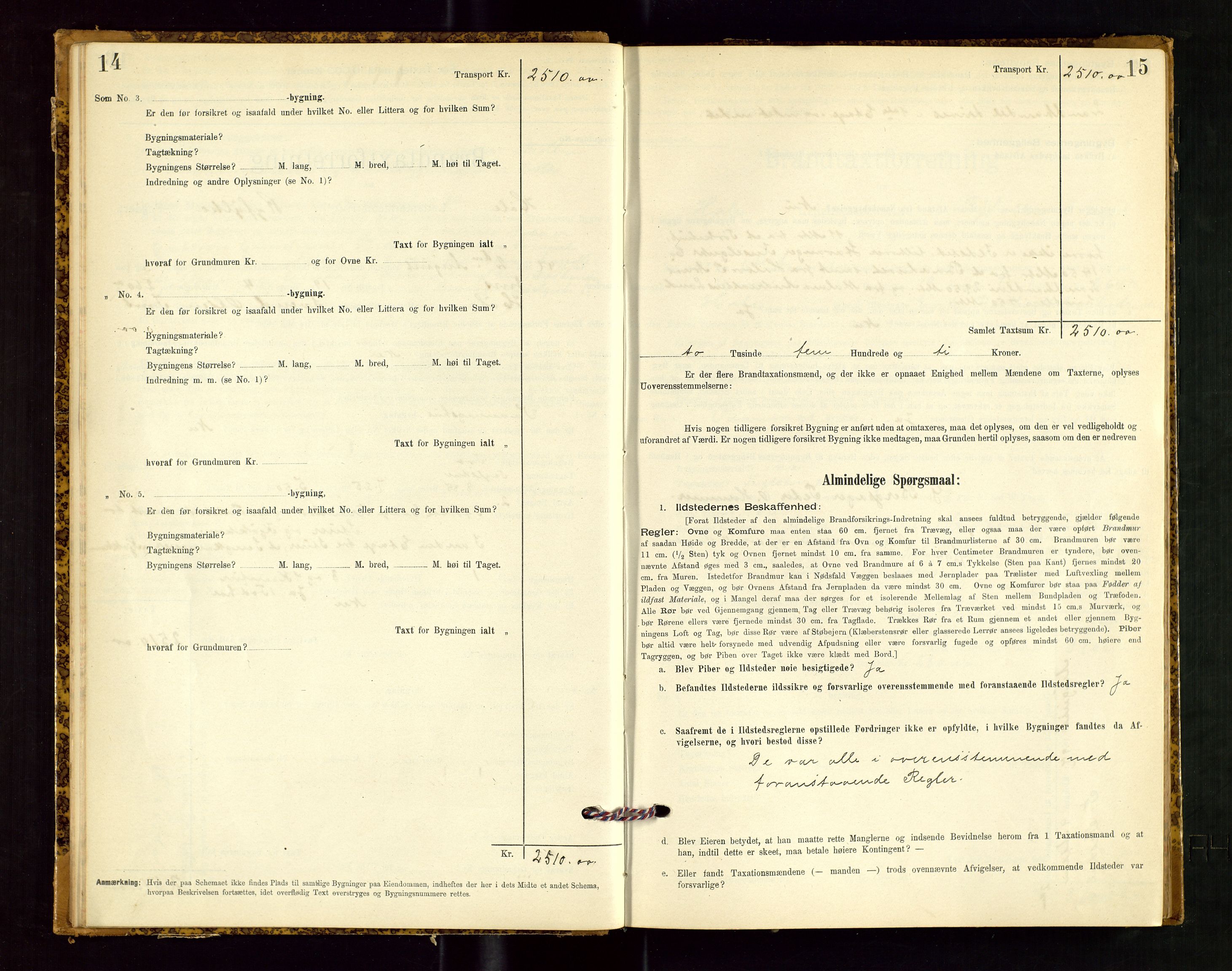 Høle og Forsand lensmannskontor, SAST/A-100127/Gob/L0001: "Brandtaxtprotokol" - skjematakst, 1897-1940, s. 14-15