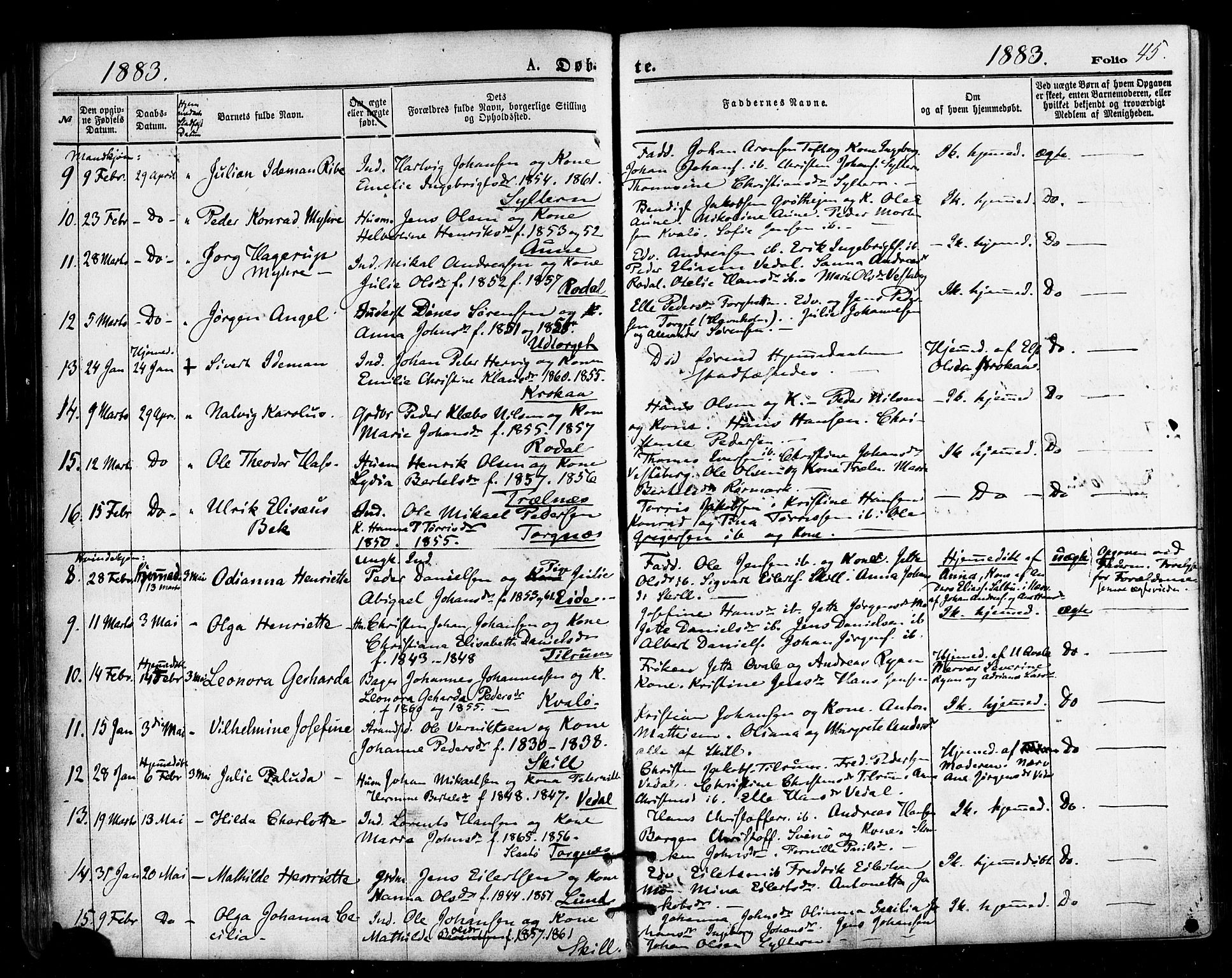 Ministerialprotokoller, klokkerbøker og fødselsregistre - Nordland, AV/SAT-A-1459/813/L0199: Ministerialbok nr. 813A09, 1875-1885, s. 45