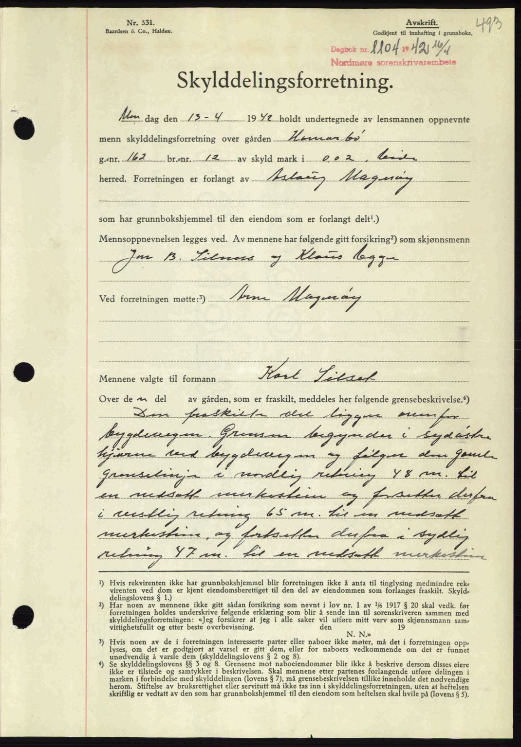 Nordmøre sorenskriveri, AV/SAT-A-4132/1/2/2Ca: Pantebok nr. A92, 1942-1942, Dagboknr: 1104/1942