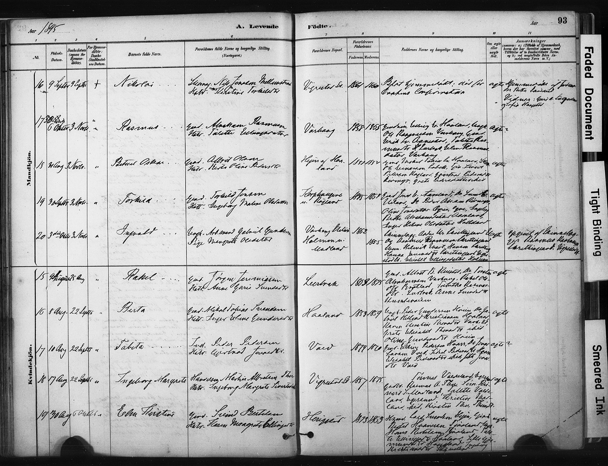 Hå sokneprestkontor, AV/SAST-A-101801/001/30BA/L0011: Ministerialbok nr. A 10, 1879-1900, s. 93
