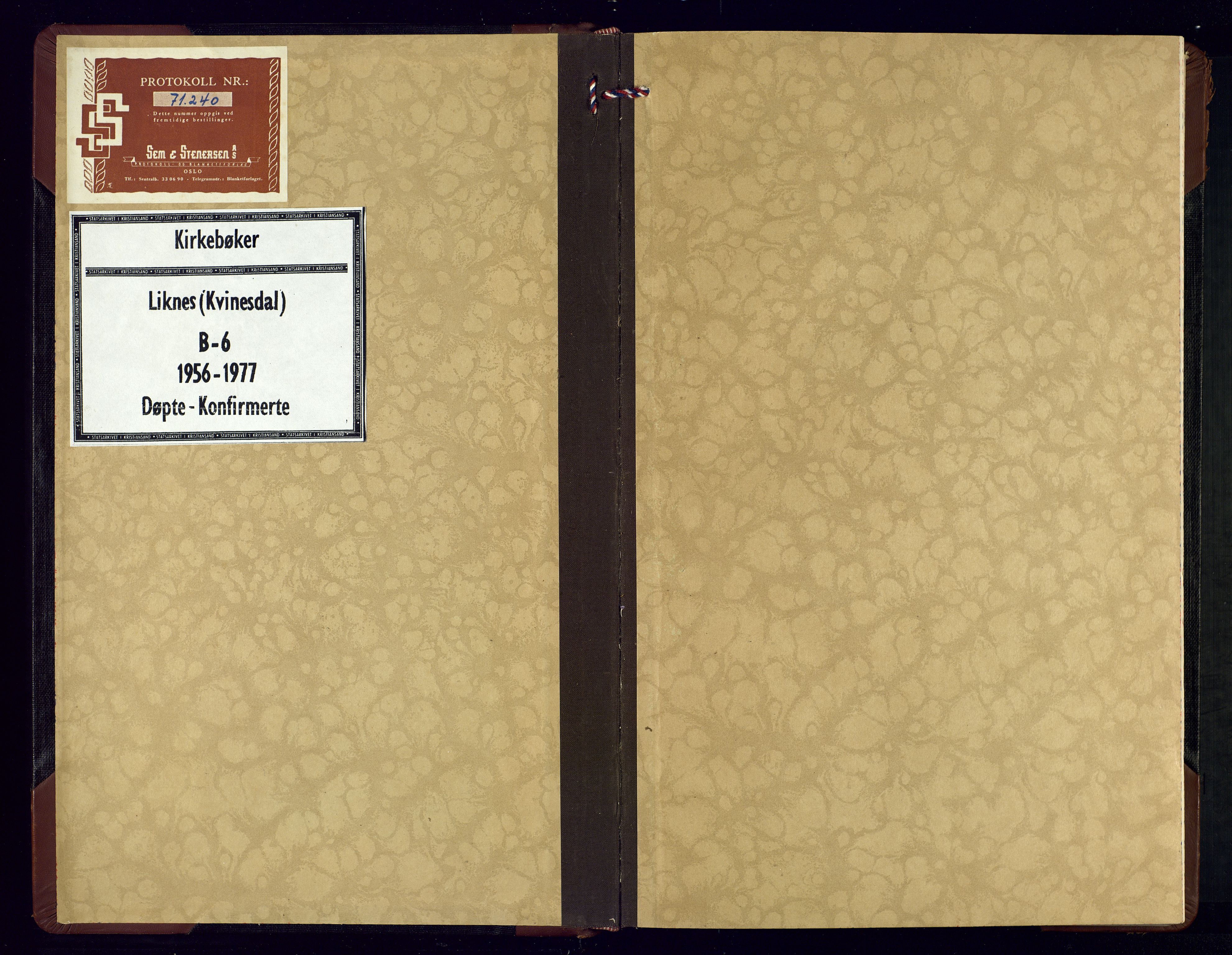 Kvinesdal sokneprestkontor, SAK/1111-0026/F/Fb/Fbb/L0006: Klokkerbok nr. B 6, 1956-1973