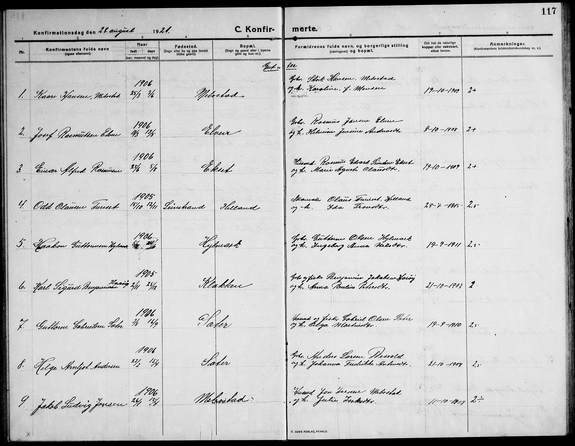 Ministerialprotokoller, klokkerbøker og fødselsregistre - Sør-Trøndelag, AV/SAT-A-1456/651/L0648: Klokkerbok nr. 651C02, 1915-1945, s. 117