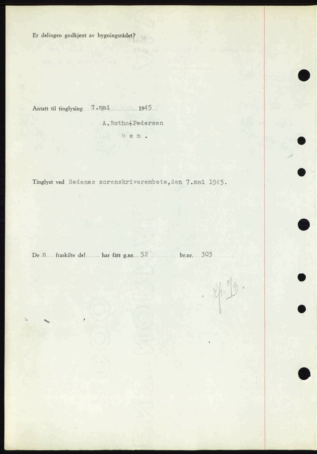 Nedenes sorenskriveri, AV/SAK-1221-0006/G/Gb/Gba/L0052: Pantebok nr. A6a, 1944-1945, Dagboknr: 342/1945