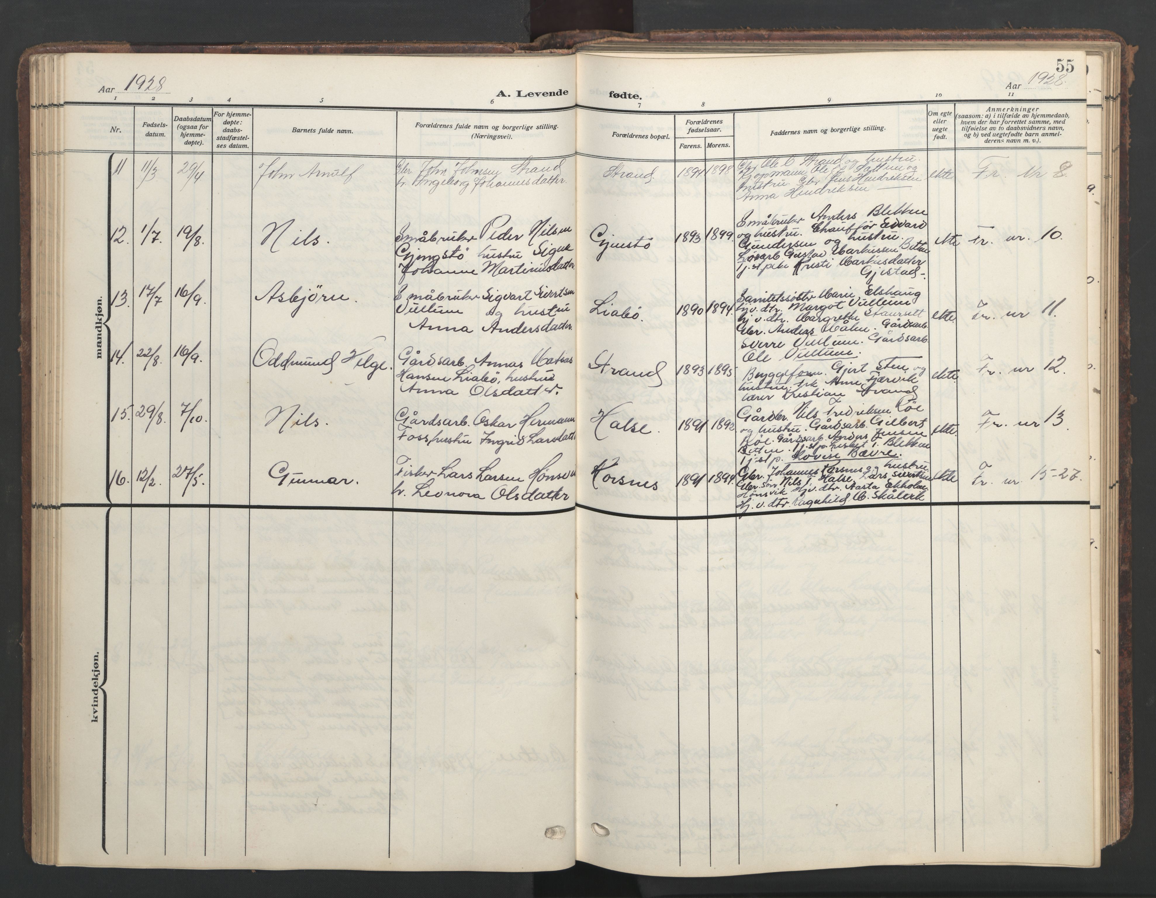 Ministerialprotokoller, klokkerbøker og fødselsregistre - Møre og Romsdal, AV/SAT-A-1454/576/L0891: Klokkerbok nr. 576C02, 1909-1946, s. 55