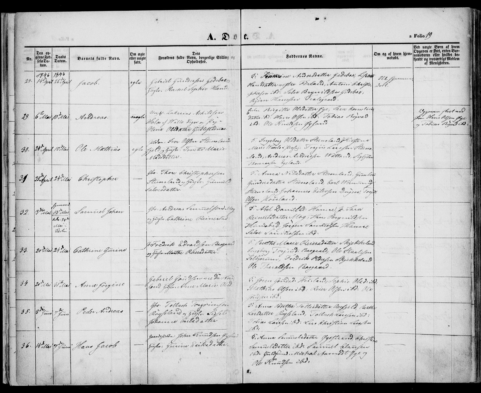 Kvinesdal sokneprestkontor, AV/SAK-1111-0026/F/Fa/Fab/L0005: Ministerialbok nr. A 5, 1844-1857, s. 19