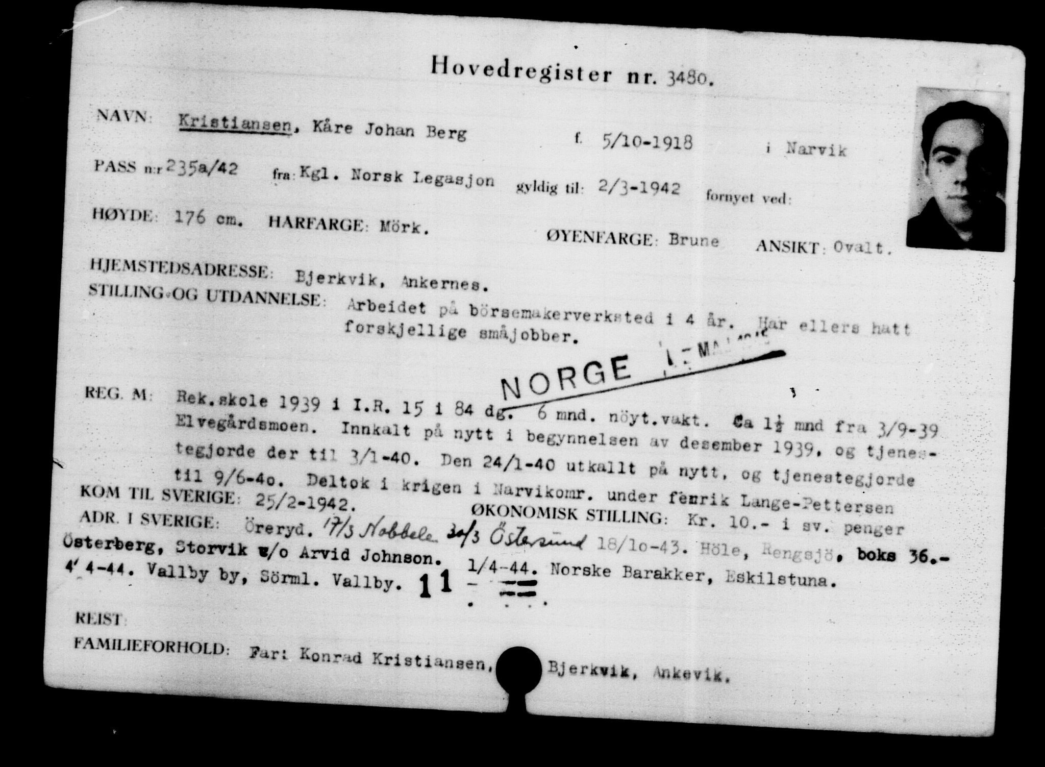 Utenriksstasjonene, Legasjonen i Stockholm, Flyktningkontoret, AV/RA-S-6753/V/Va/L0003: Kjesäterkartoteket, flyktninger med registreringsnr. 2001-3495, 1940-1945, s. 1994