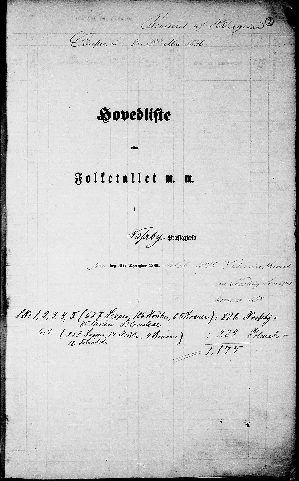 RA, Folketelling 1865 for 2027P Nesseby prestegjeld, 1865, s. 5