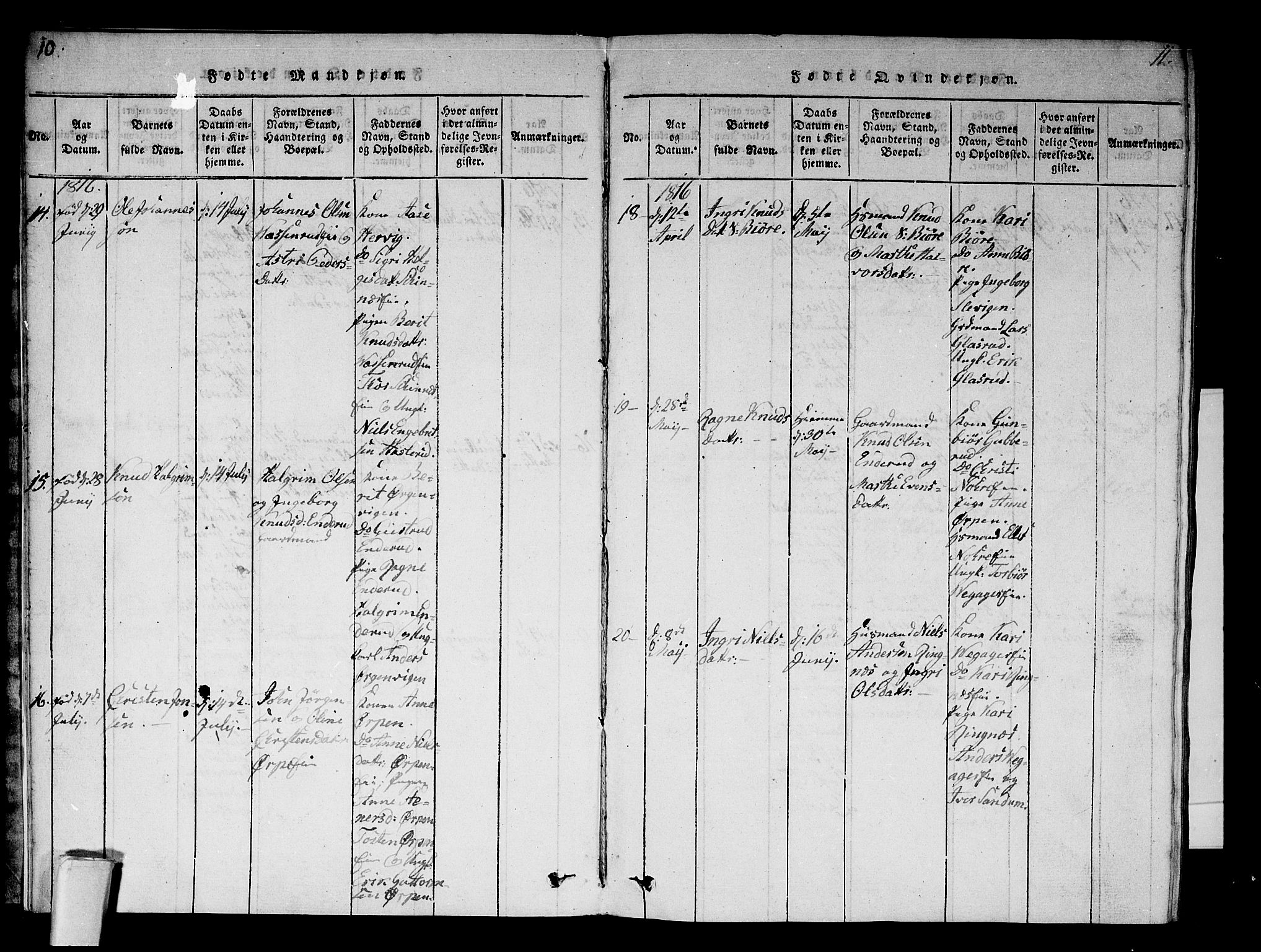 Krødsherad kirkebøker, AV/SAKO-A-19/F/Fa/L0001: Ministerialbok nr. 1, 1815-1829, s. 10-11