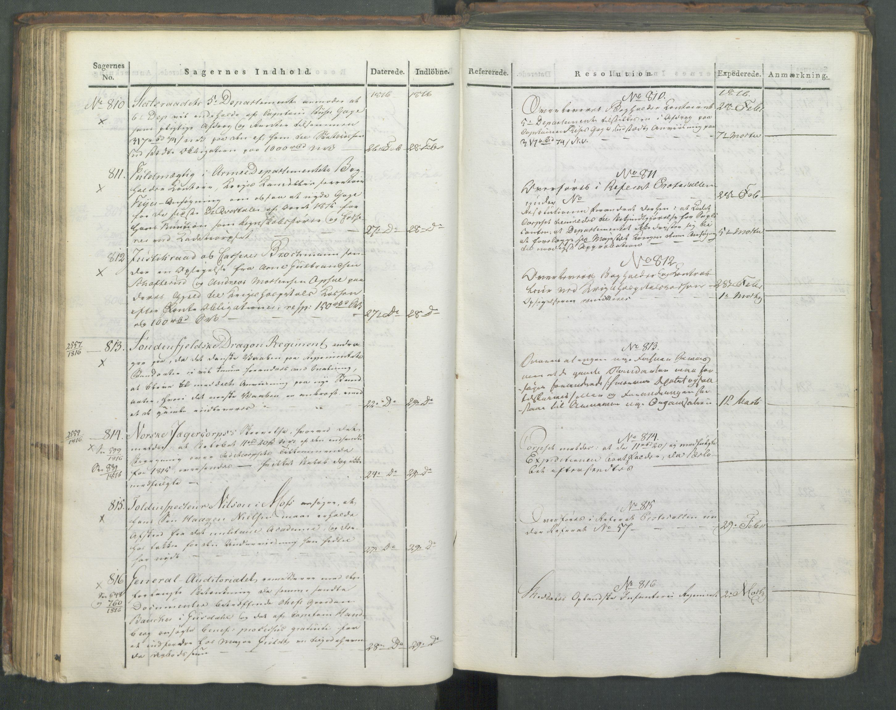 Armédepartementet, AV/RA-RAFA-3493/C/Ca/L0008: 6. Departements Journal, 1816